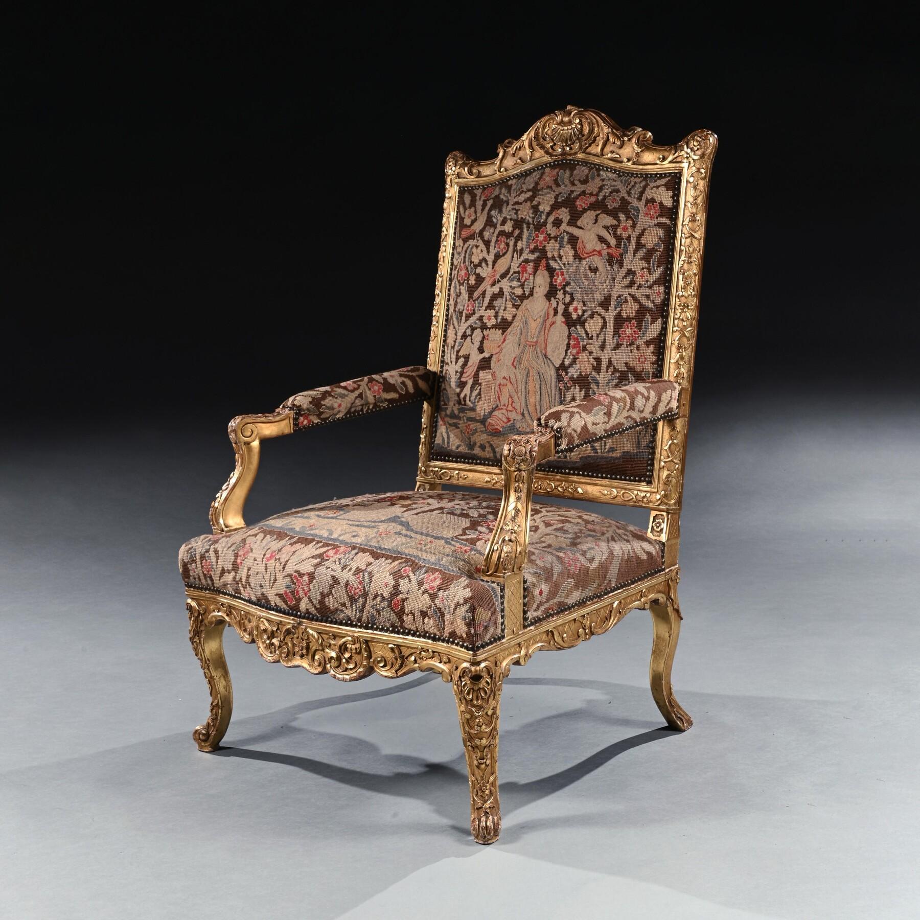Fine 18th Century French Regence Period Giltwood Armchair Fauteuil For Sale 5