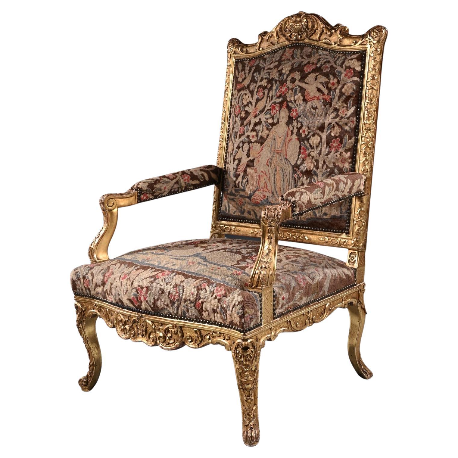 Fine 18th Century French Regence Period Giltwood Armchair Fauteuil For Sale