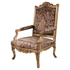 Antique Fine 18th Century French Regence Period Giltwood Armchair Fauteuil