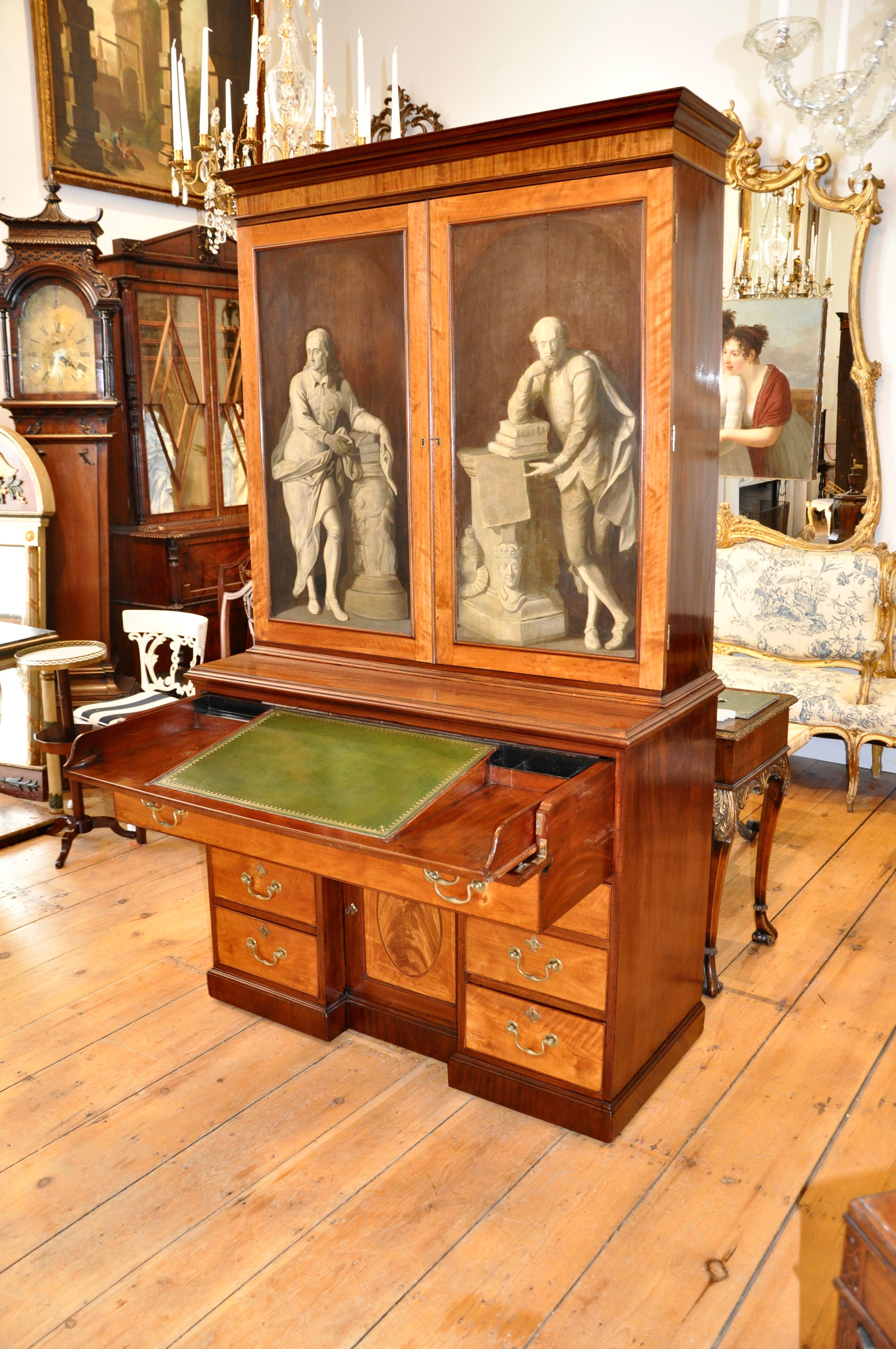English Fine 18th Century George III Painted Mahogany and Satinwood Secretaire Cabinet