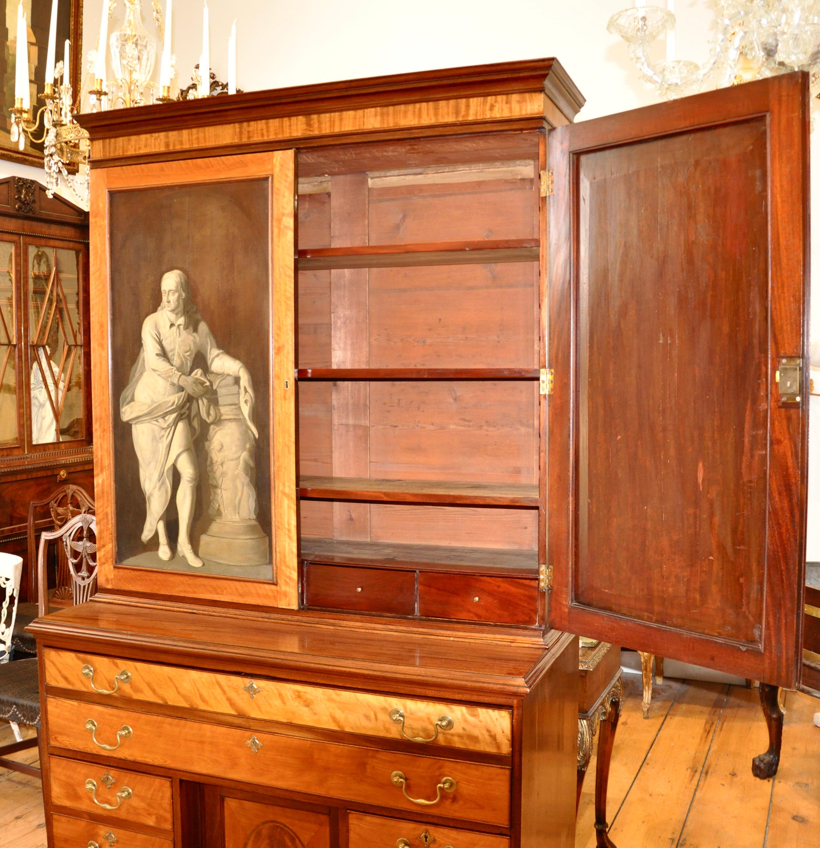 Fine 18th Century George III Painted Mahogany and Satinwood Secretaire Cabinet 3