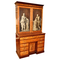 Fine 18th Century George III Painted Mahogany and Satinwood Secretaire Cabinet