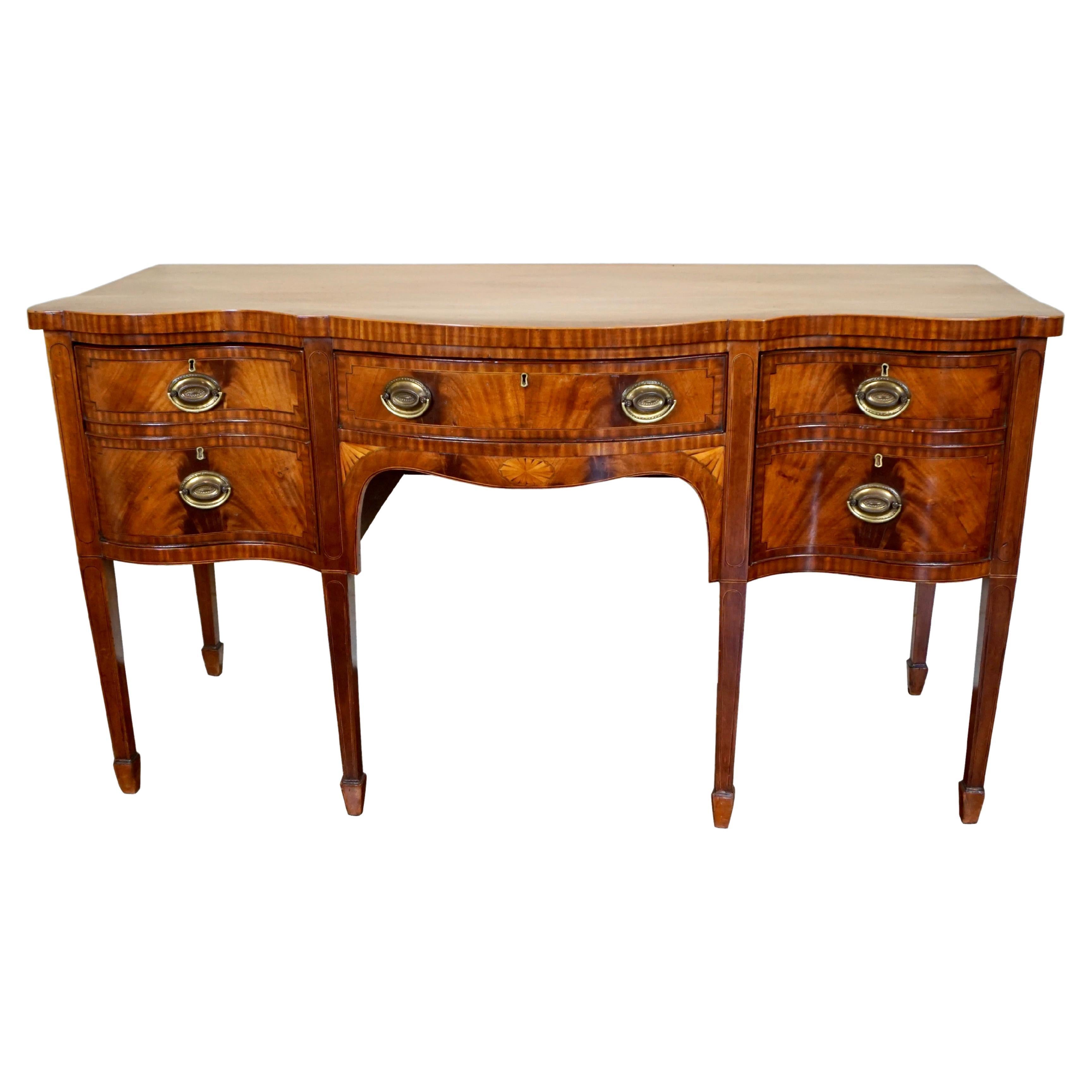 Fine 18th Century Hepplewhite Inlaid Mahogany Serpentine Sideboard