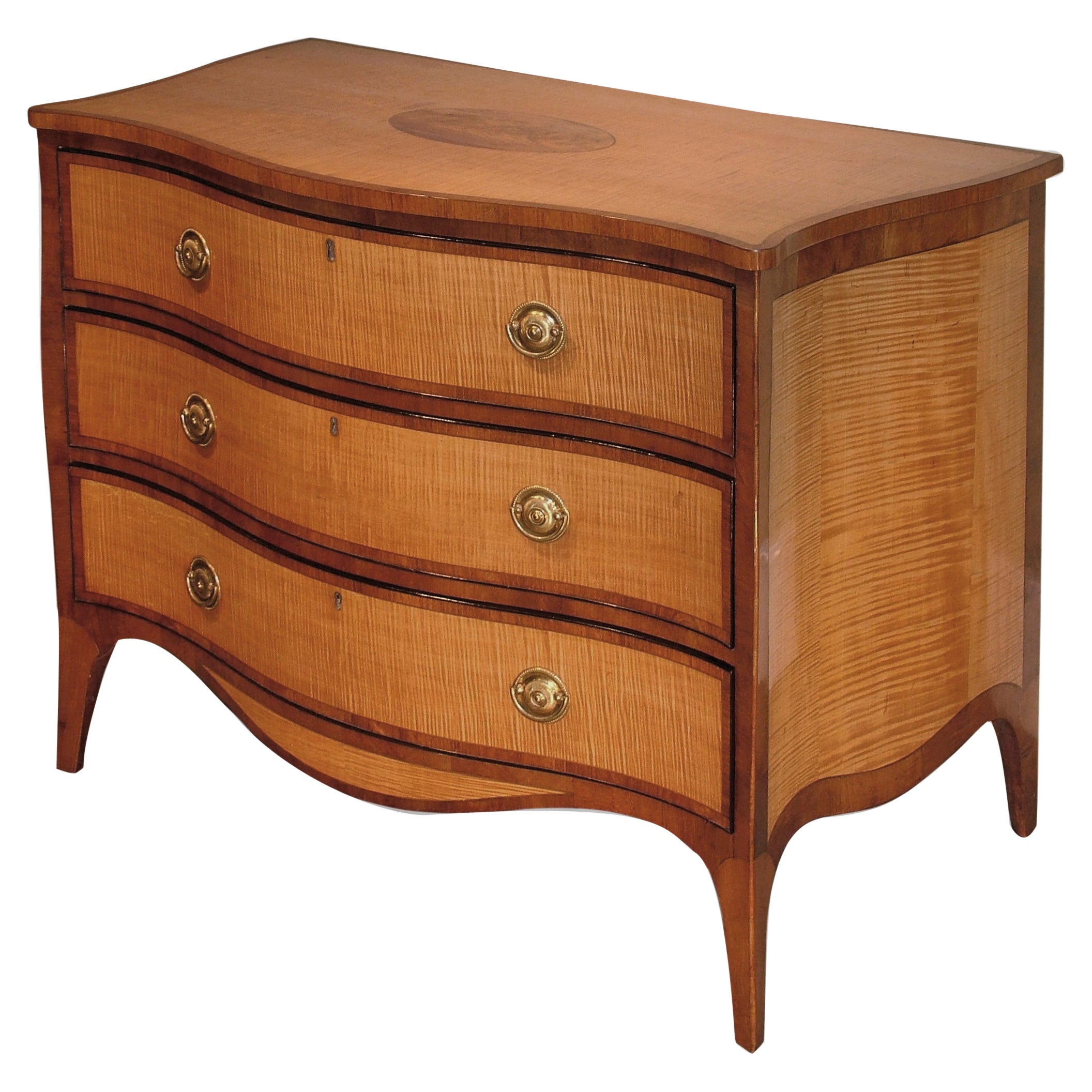 Fine 18th Century Hepplewhite Period Serpentine Harewood Commode