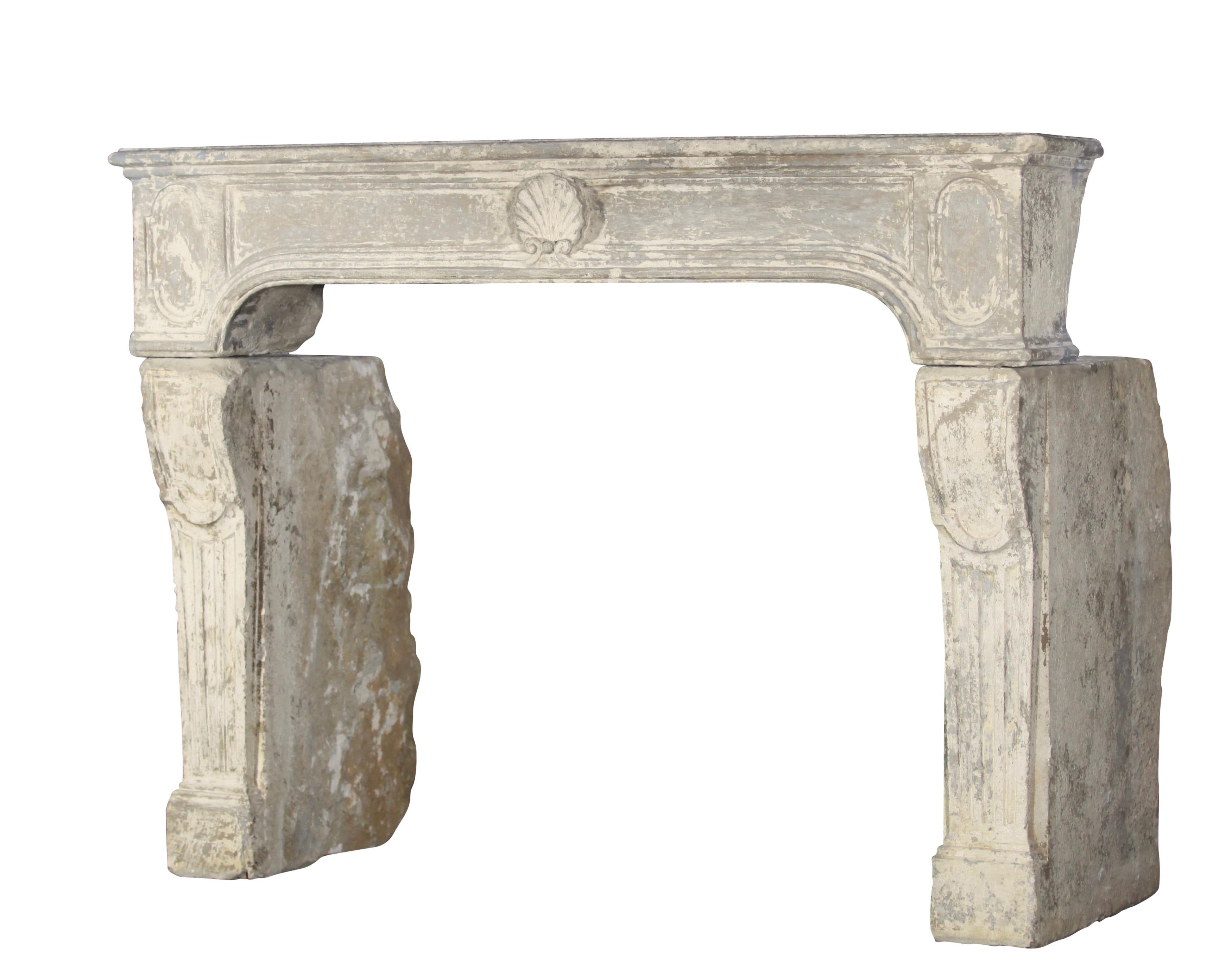 18th Century and Earlier Fine 18th Century Period French Antique Decorative Fireplace in Limestone For Sale