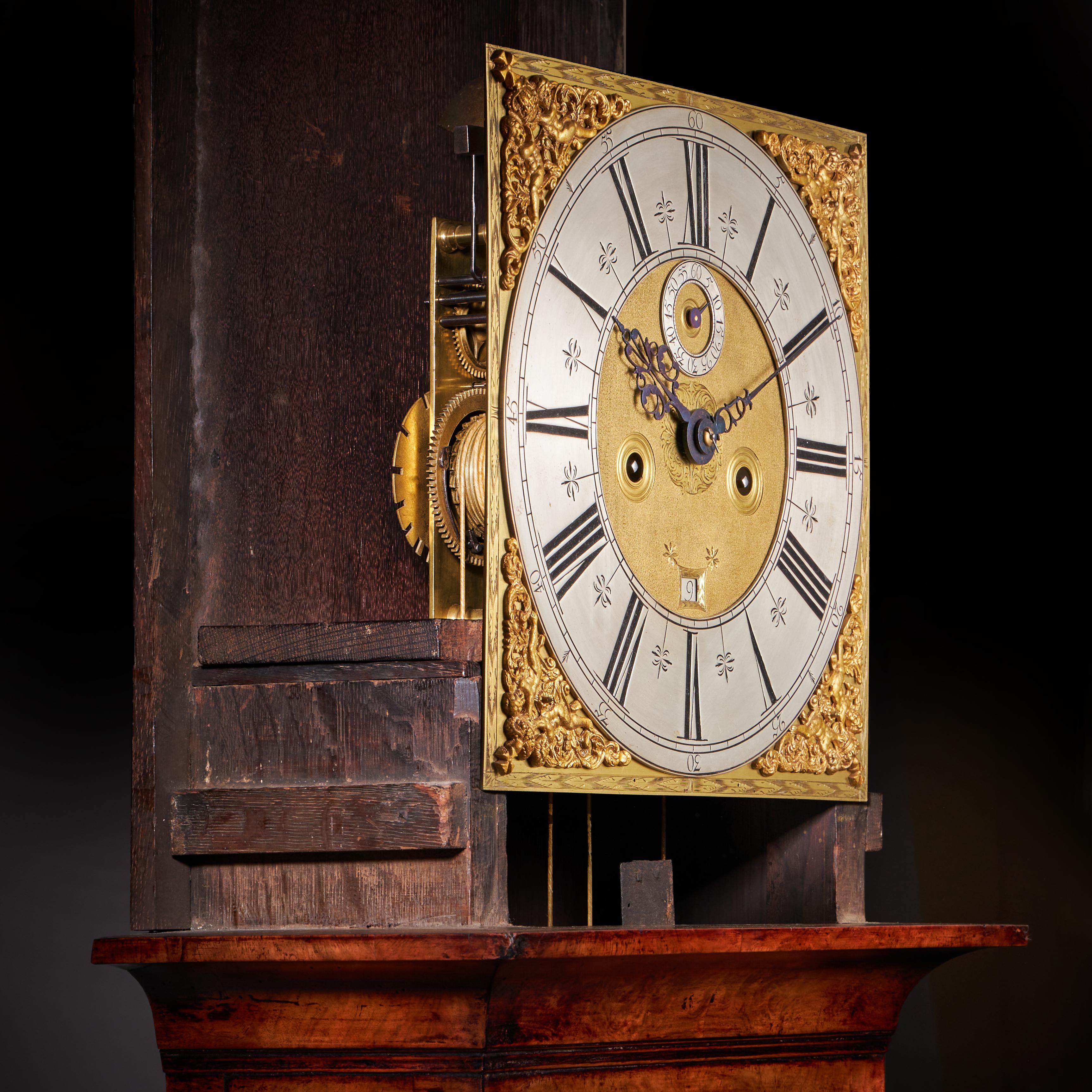 Fine 18th Century Queen Anne Burr Walnut Eight-Day Longcase Clock For Sale 6