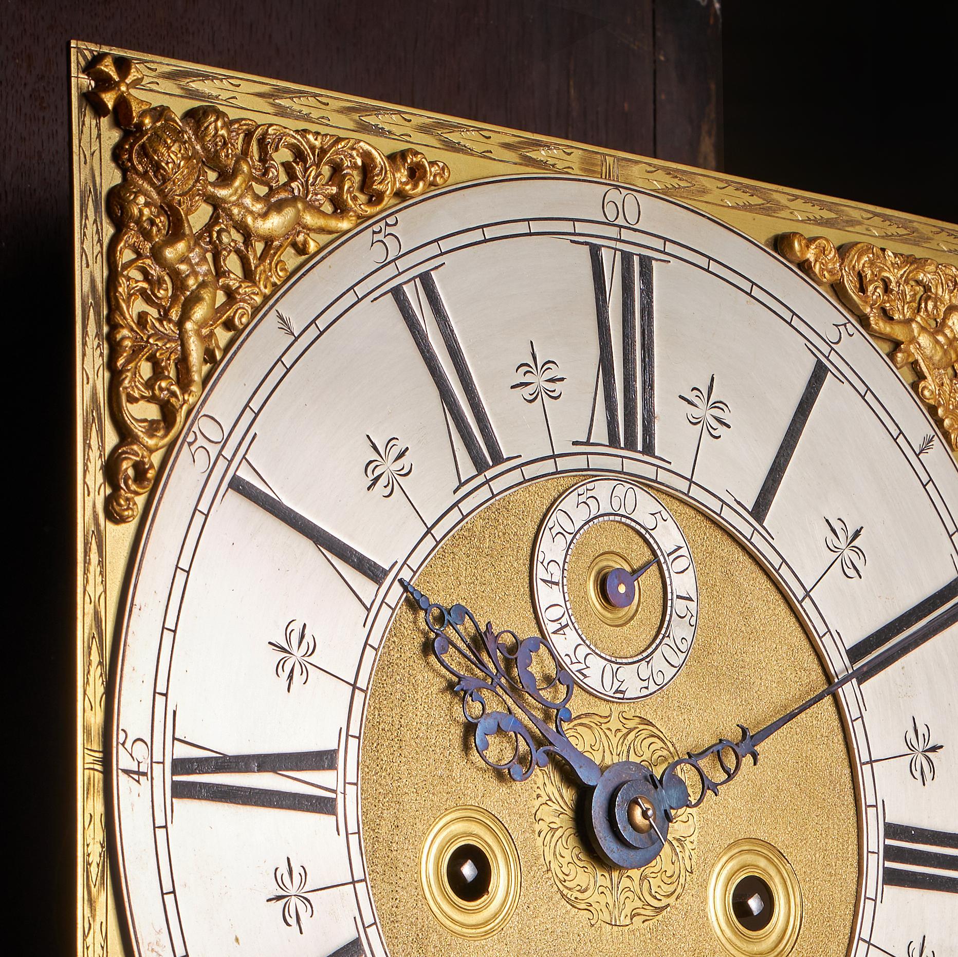 Fine 18th Century Queen Anne Burr Walnut Eight-Day Longcase Clock For Sale 8