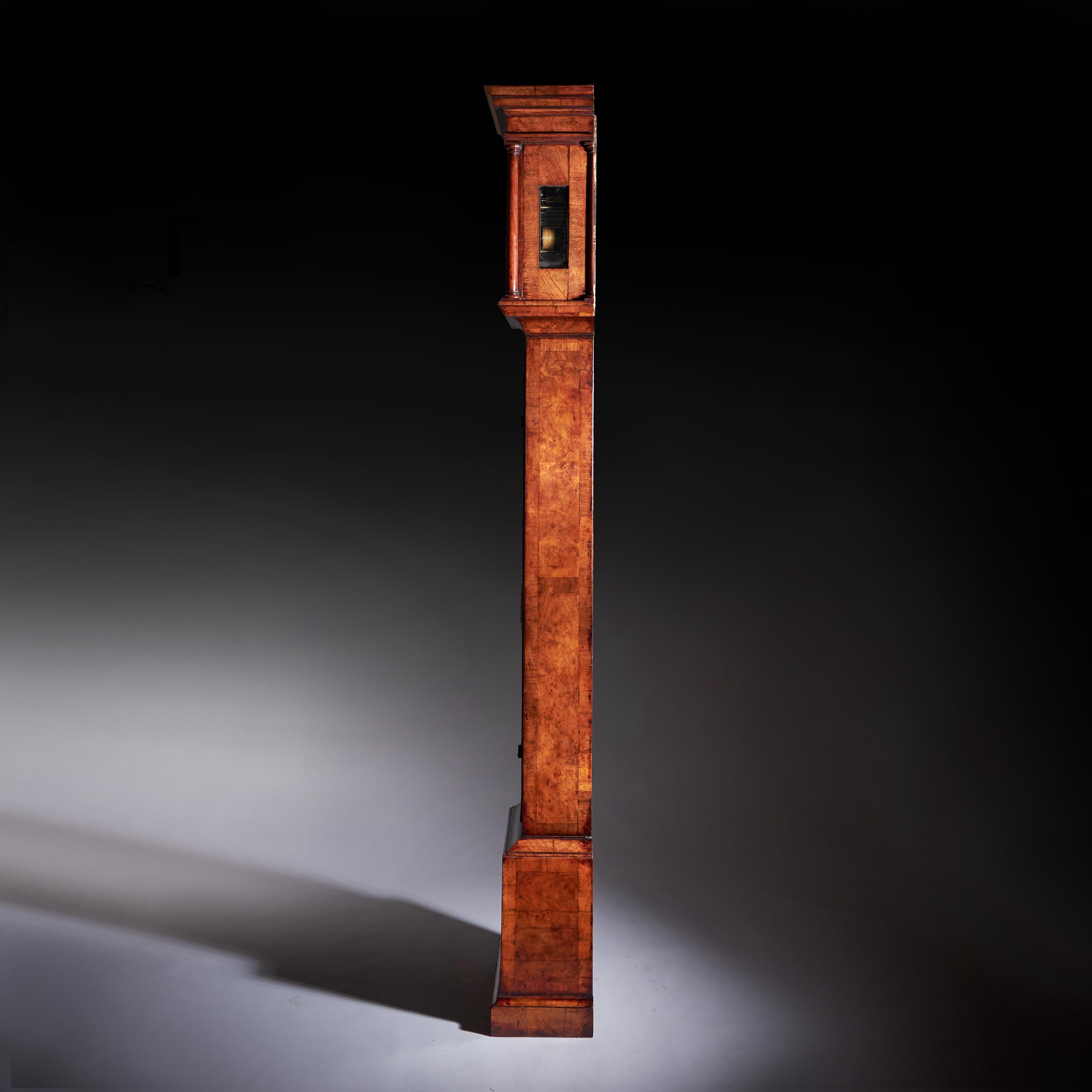Fine 18th Century Queen Anne Burr Walnut Eight-Day Longcase Clock For Sale 2