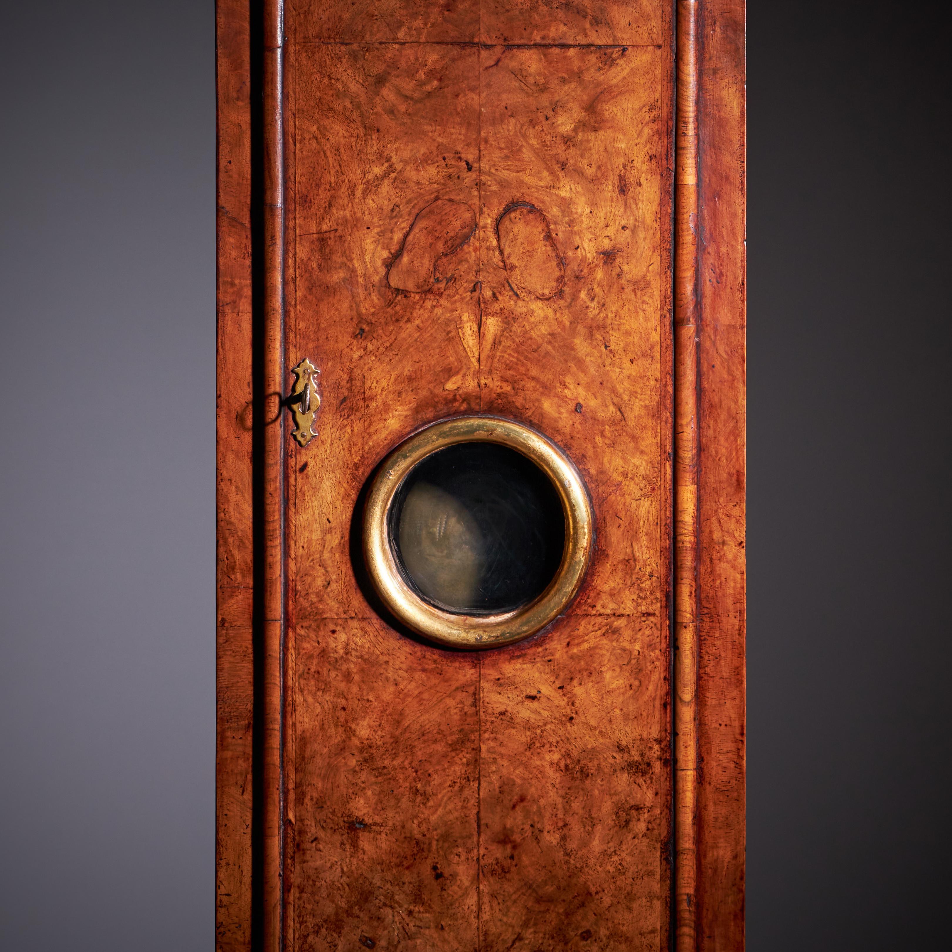 Fine 18th Century Queen Anne Burr Walnut Eight-Day Longcase Clock For Sale 3