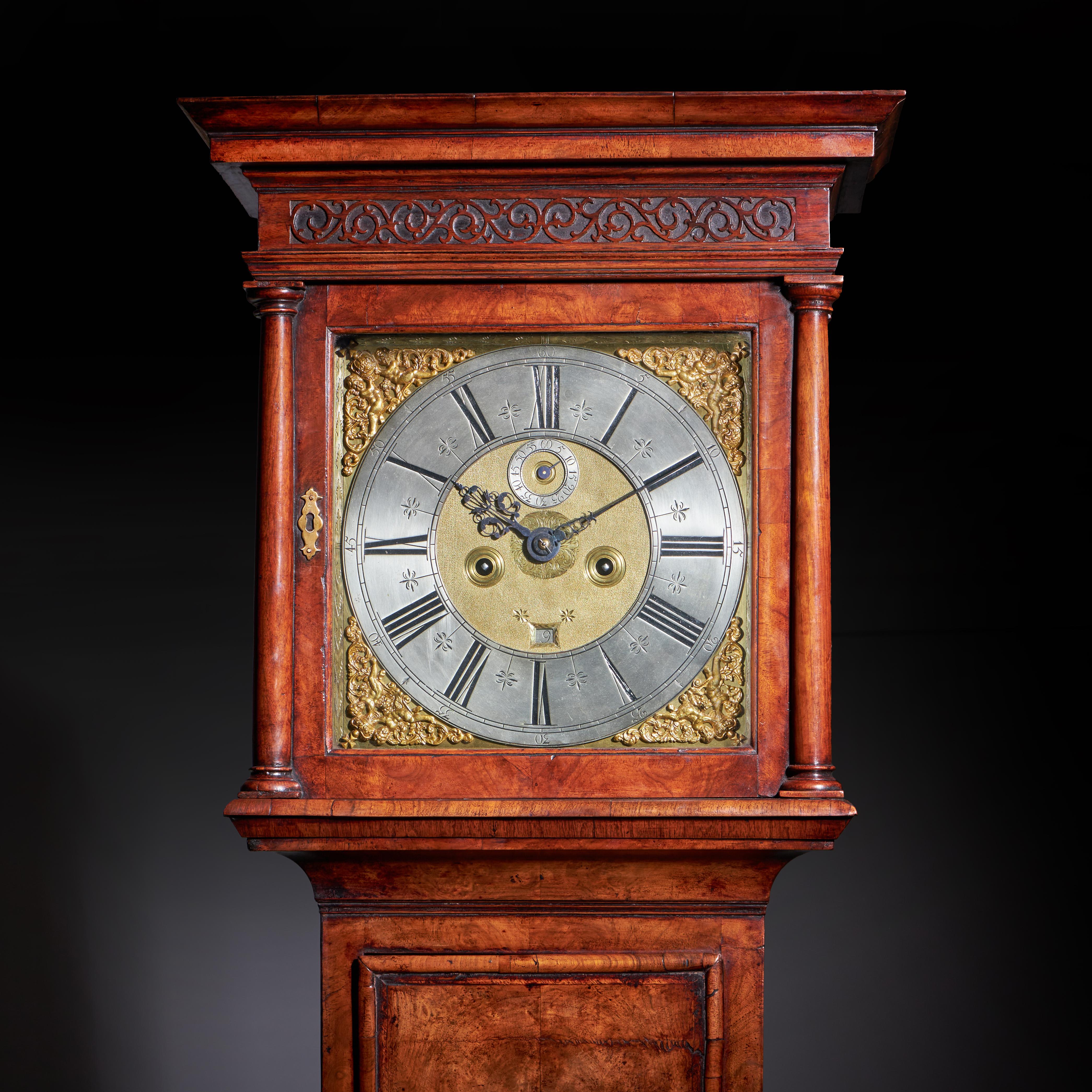 Fine 18th Century Queen Anne Burr Walnut Eight-Day Longcase Clock For Sale 4