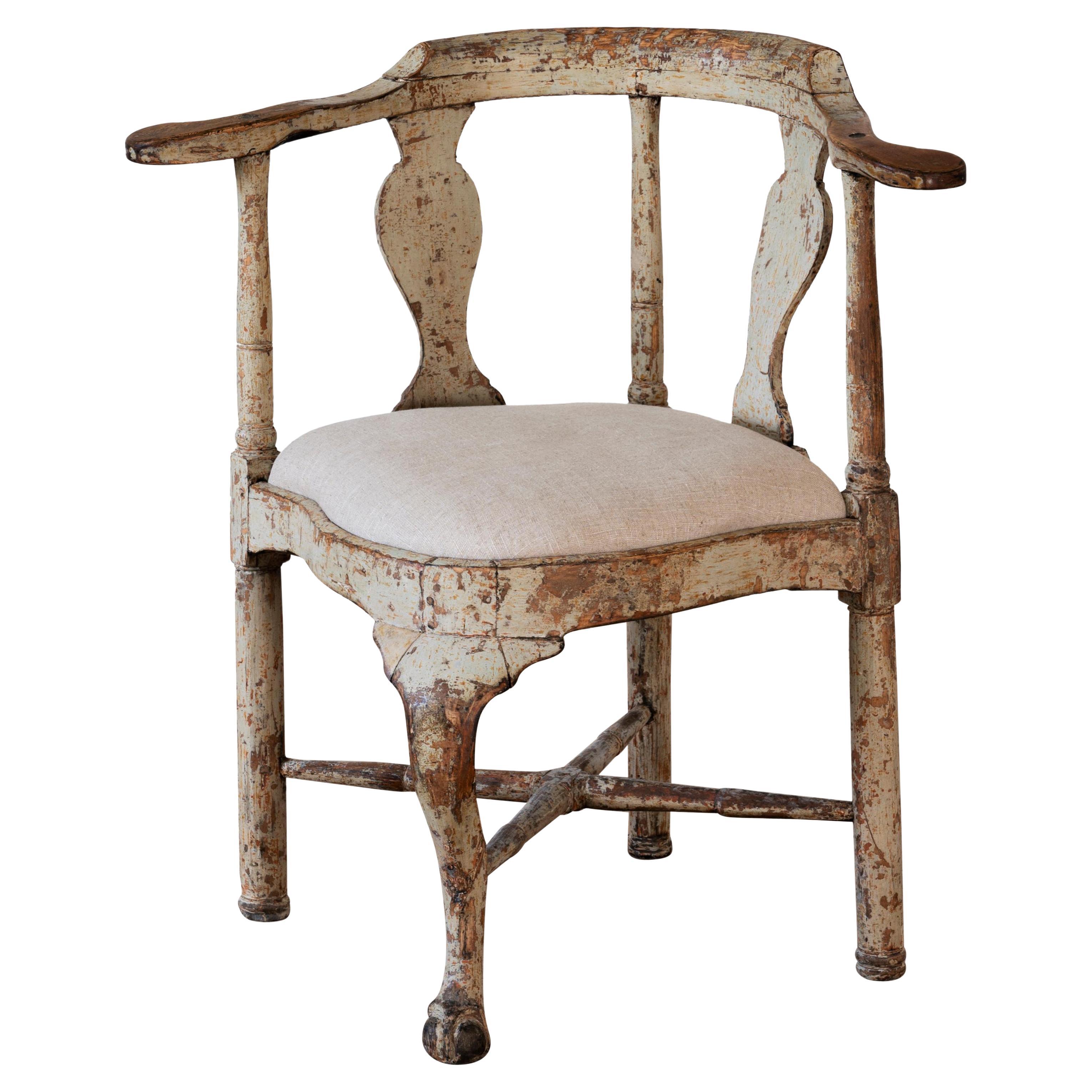 Fine 18th Century Swedish Rococo Corner Armchair