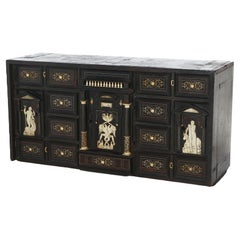 Fine 18thC Italian Ebonized & Inlaid Vargueno Traveling Cabinet with Figures