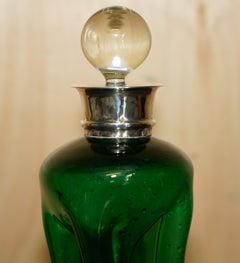 FINE 1904 ANTIQUE GREEN WINE PORT SPIRIT DECANTER WiTH STERLING SILVER COLLAR