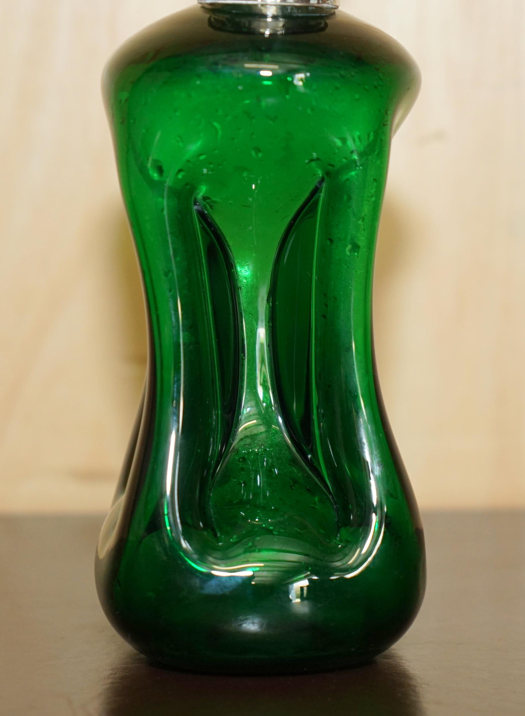 Hand-Crafted FINE 1904 ANTIQUE GREEN WINE PORT SPIRIT DECANTER WiTH STERLING SILVER COLLAR For Sale