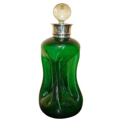 PIERRES DE PORT ANTIQUES GREEN WINE PORT SPIRIT DECANTER AVEC COLLAR EN argent sterling, FINE 1904