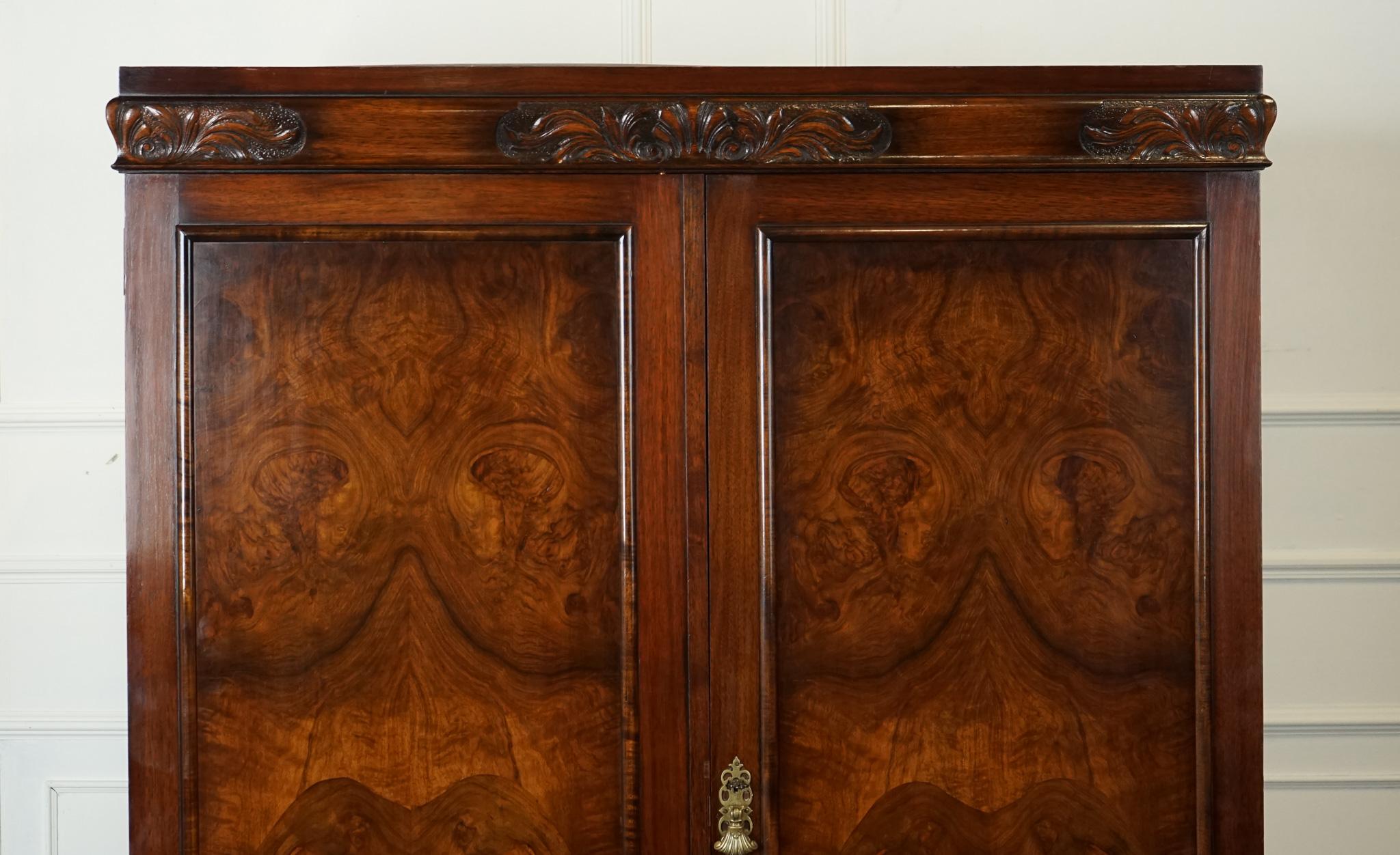 Hand-Crafted FINE 1920'S WARING & GILLOW LANCASTER BURR WALNUT DOUBLE WARDROBE j1 For Sale