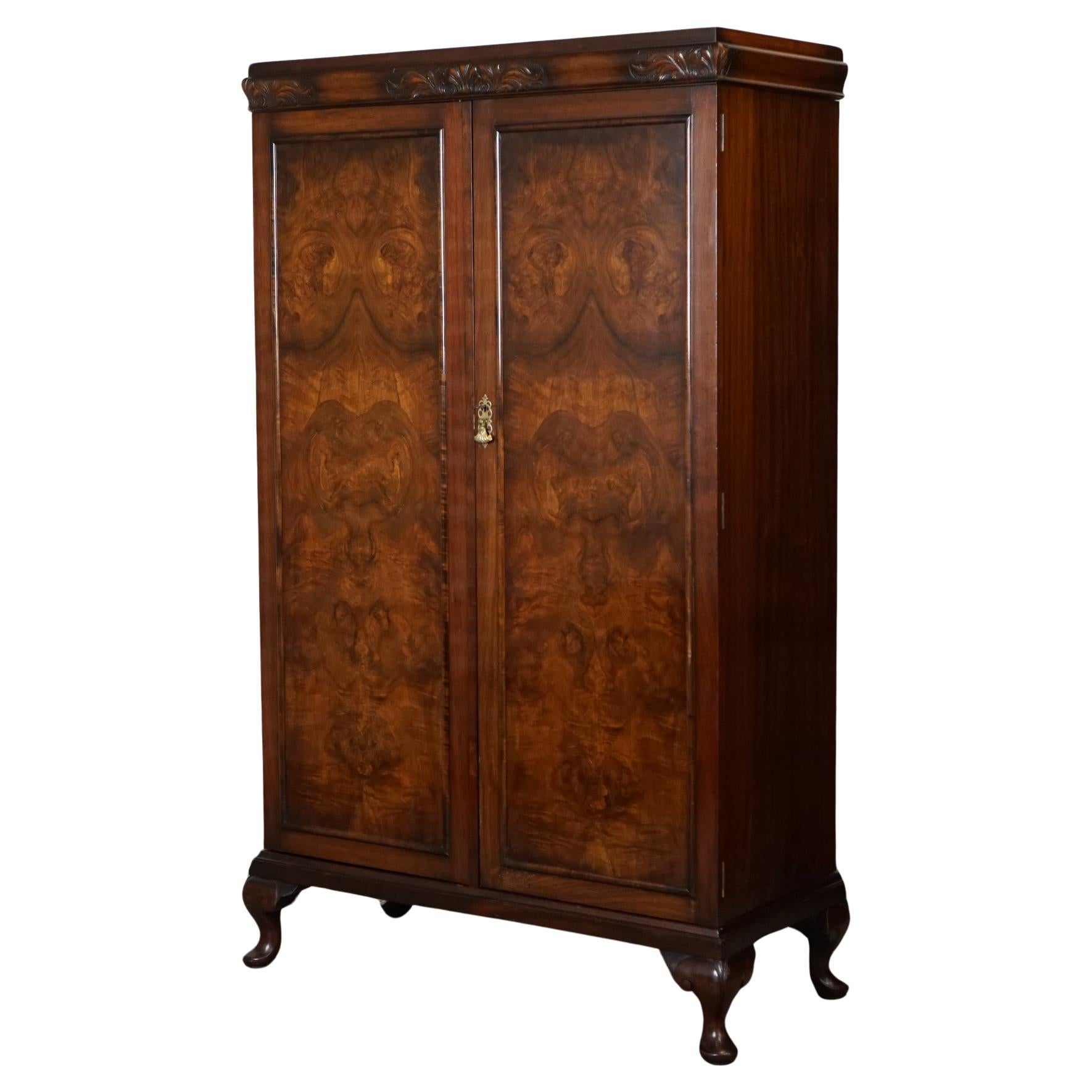 FINE 1920'S WARING & GILLOW LANCASTER BURR WALNUT DOUBLE WARDROBE j1