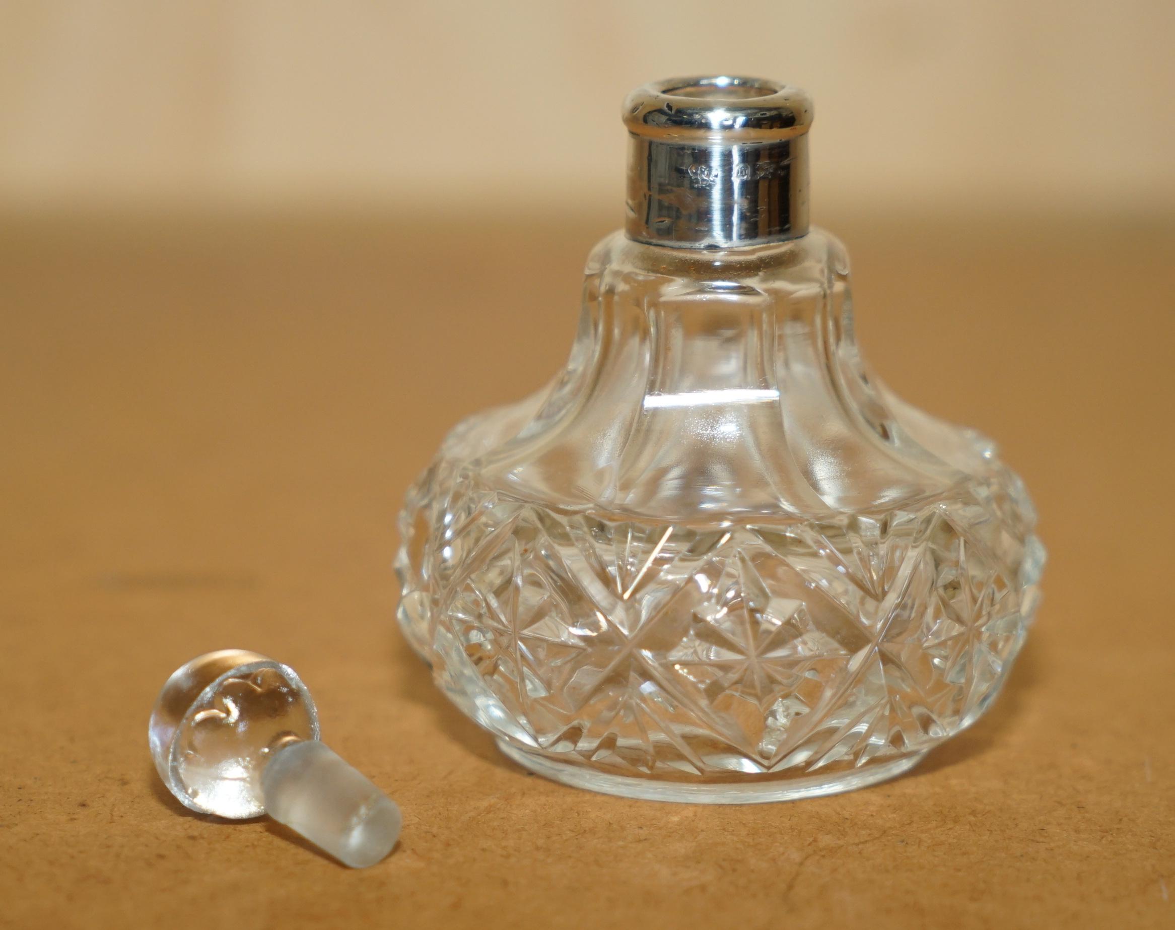Early 20th Century FINE 1929 ART DECO ANTIQUE STERLING SiLVER PERFUME BOTTLE IN CUT GLASS CRYSTAL For Sale