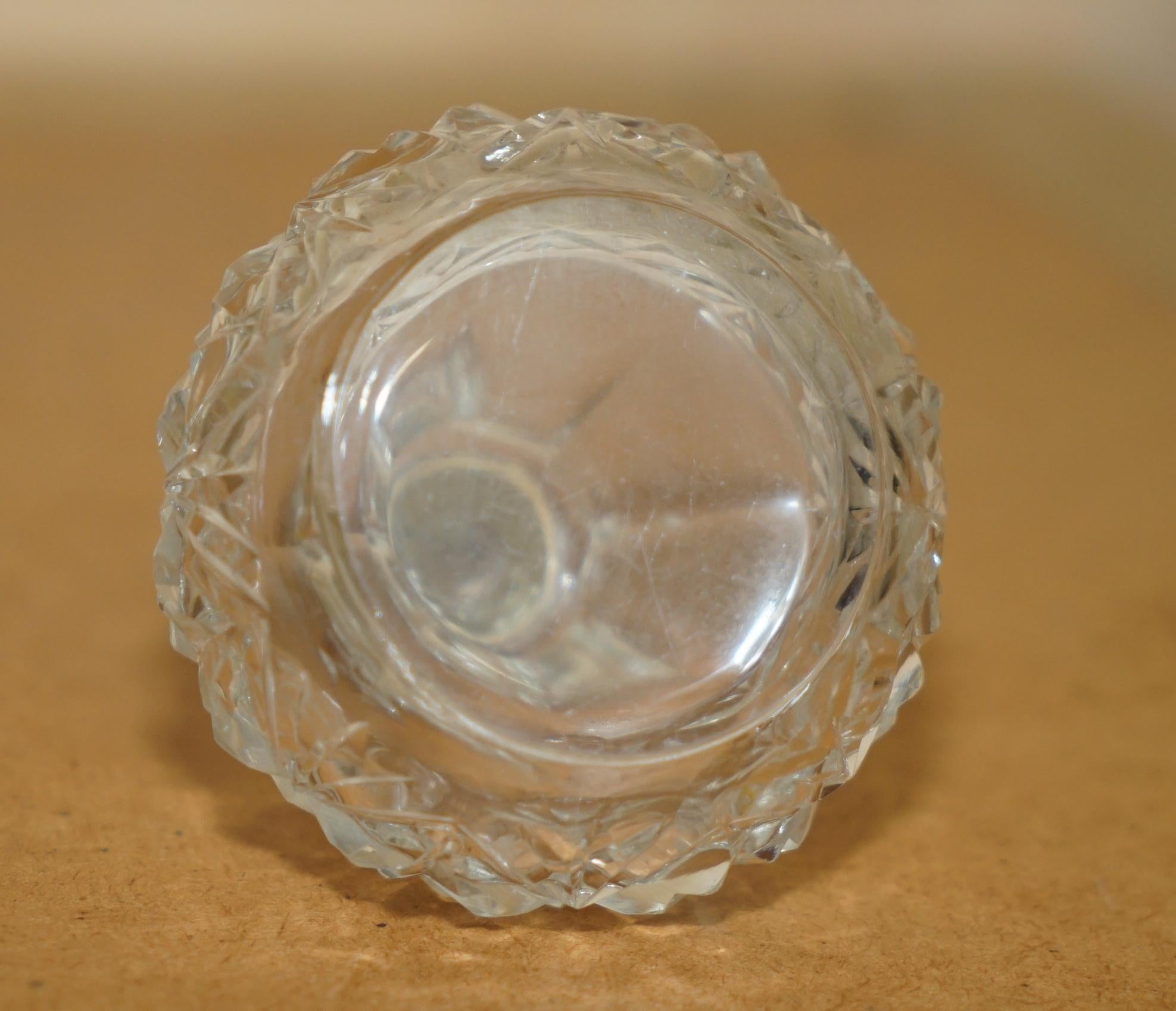 Sterling Silver FINE 1929 ART DECO ANTIQUE STERLING SiLVER PERFUME BOTTLE IN CUT GLASS CRYSTAL For Sale