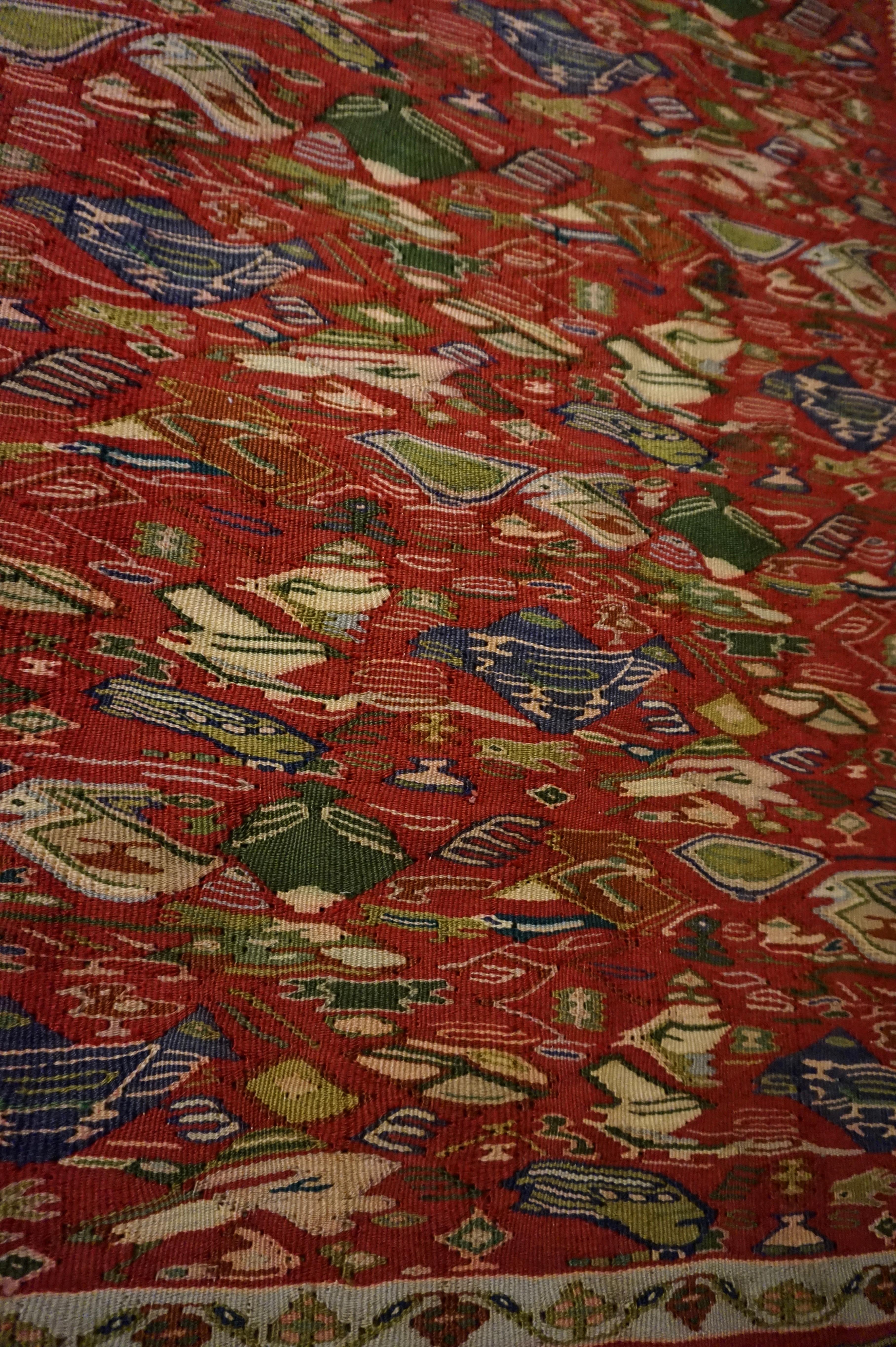 Fine 1940's Senneh Flat-Weave Kurdish Kilim with Vibrant Bird Pattern 2