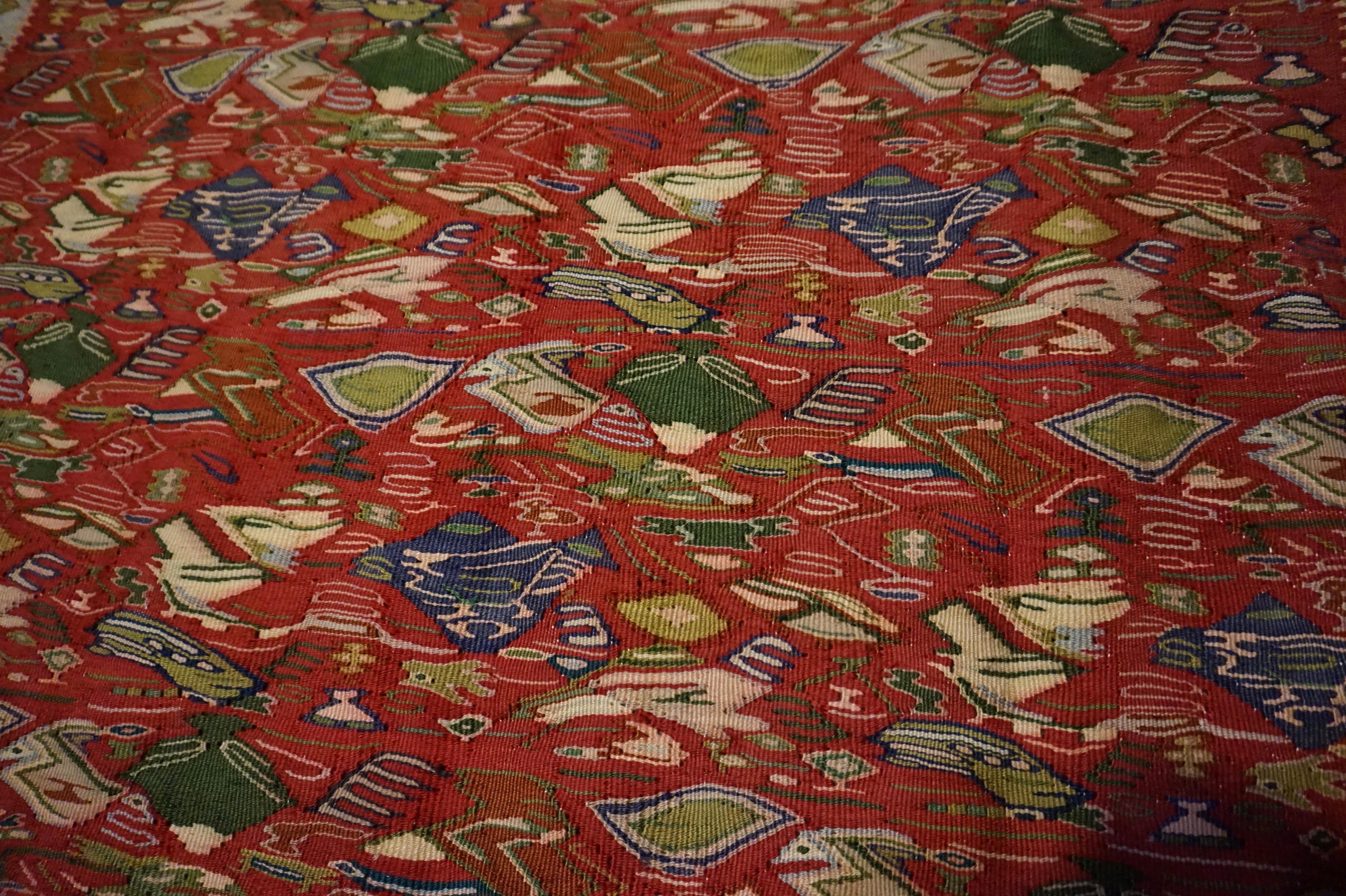 Fine 1940's Senneh Flat-Weave Kurdish Kilim with Vibrant Bird Pattern 8