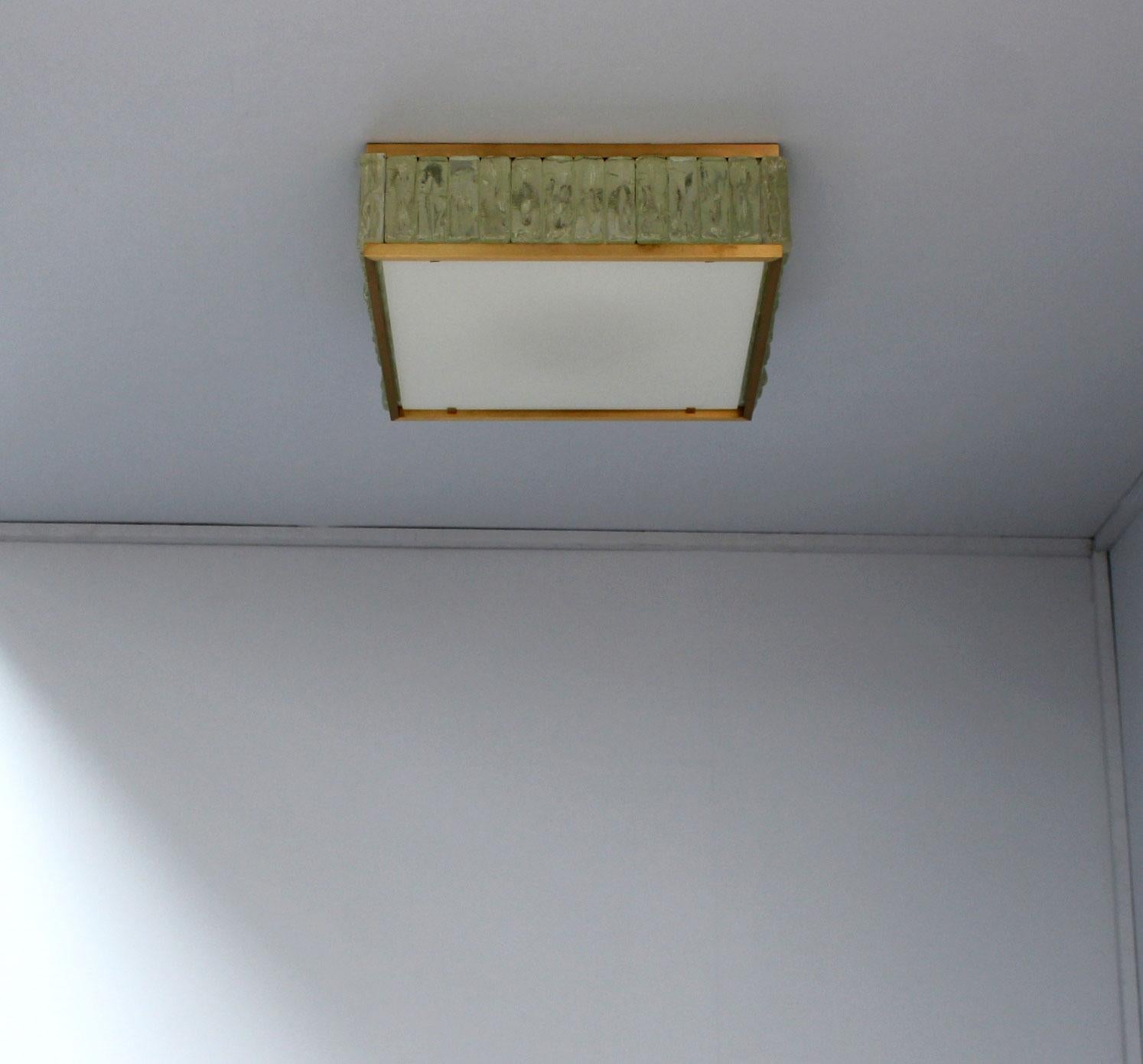 French Fine 1950’s Brass and Glass Square “Queen Necklace” Ceiling Light by Perzel For Sale