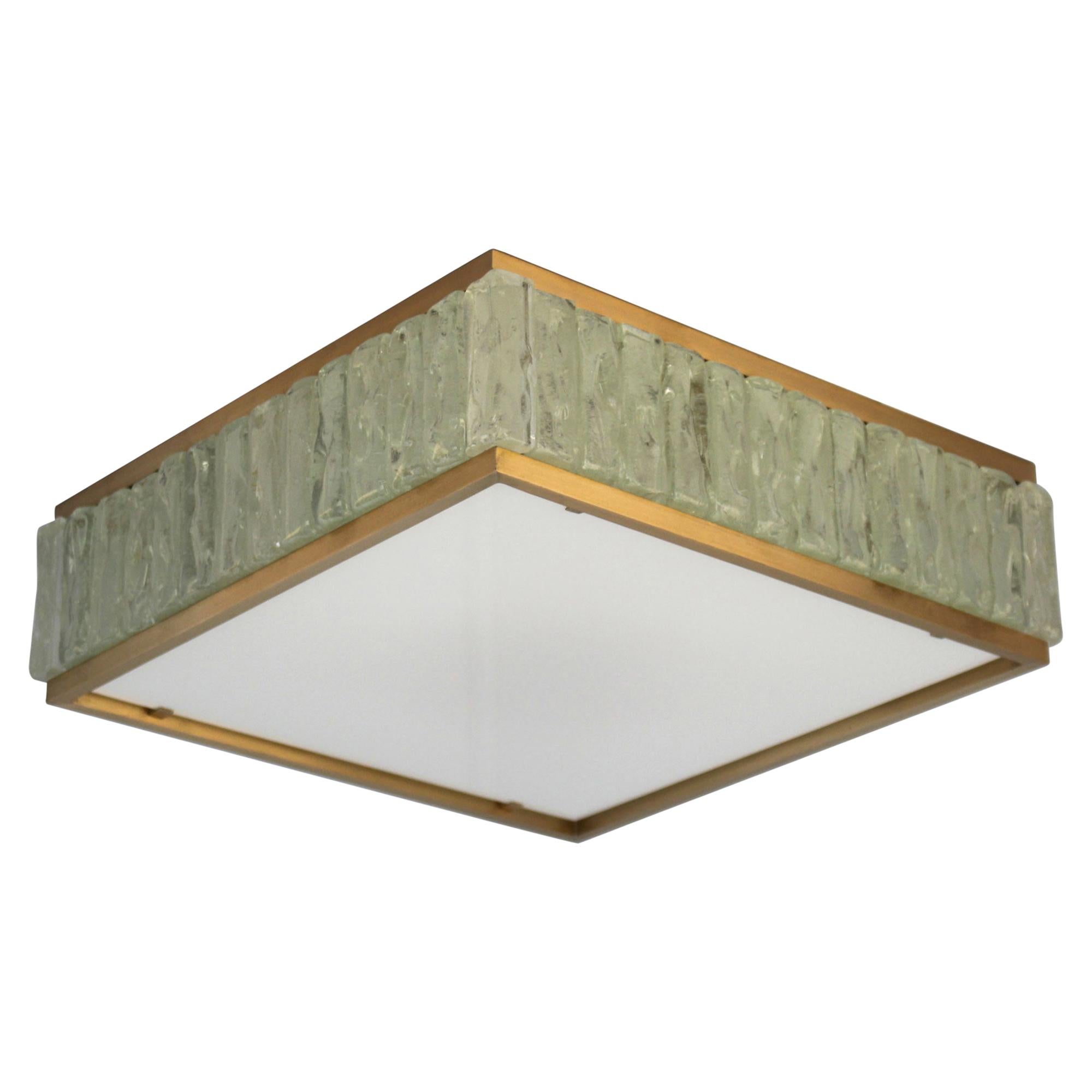 Fine 1950’s Brass and Glass Square “Queen Necklace” Ceiling Light by Perzel For Sale
