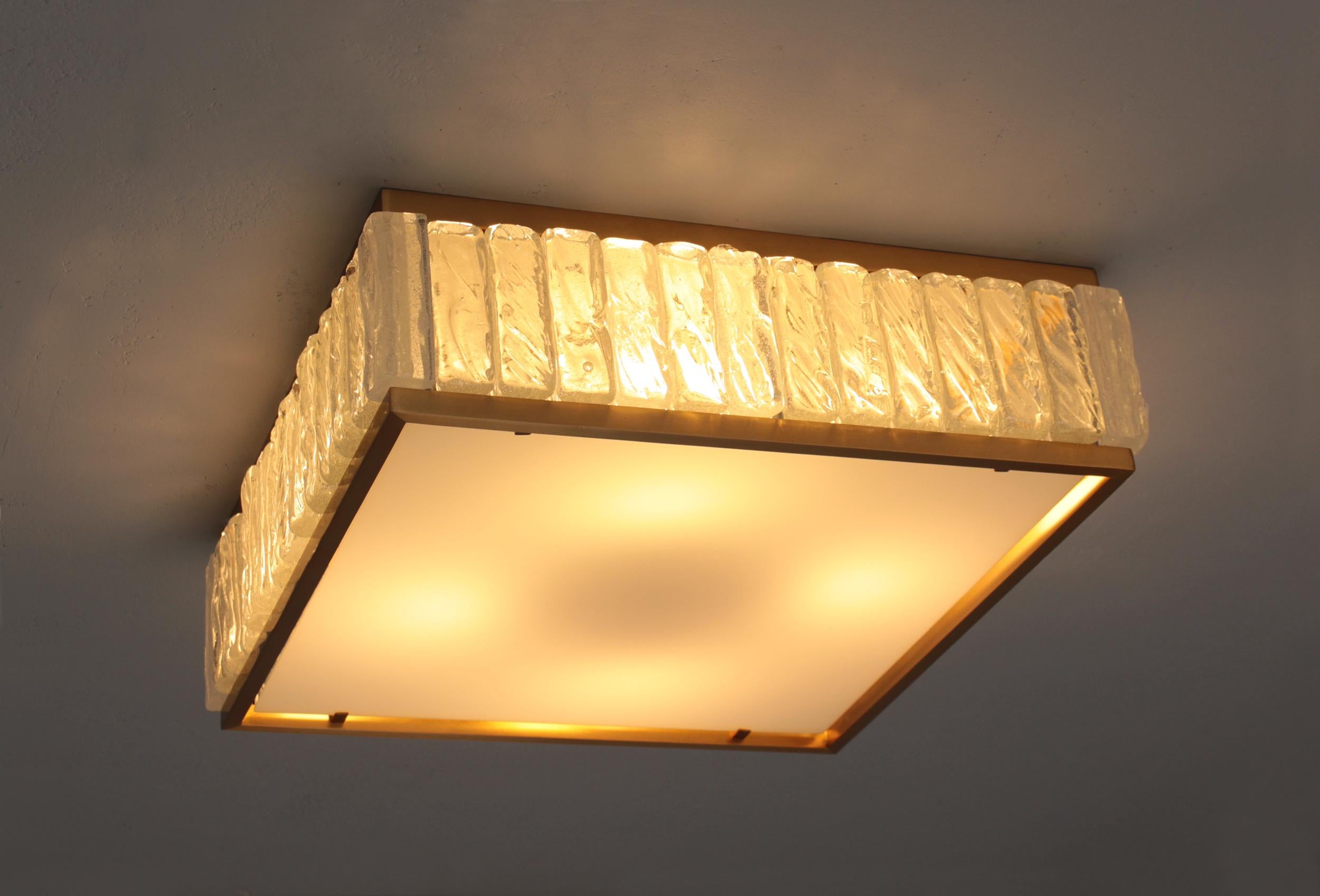 Fine 1950’s Brass and Glass Square “Queen's Necklace” Ceiling Light by Perzel For Sale 1