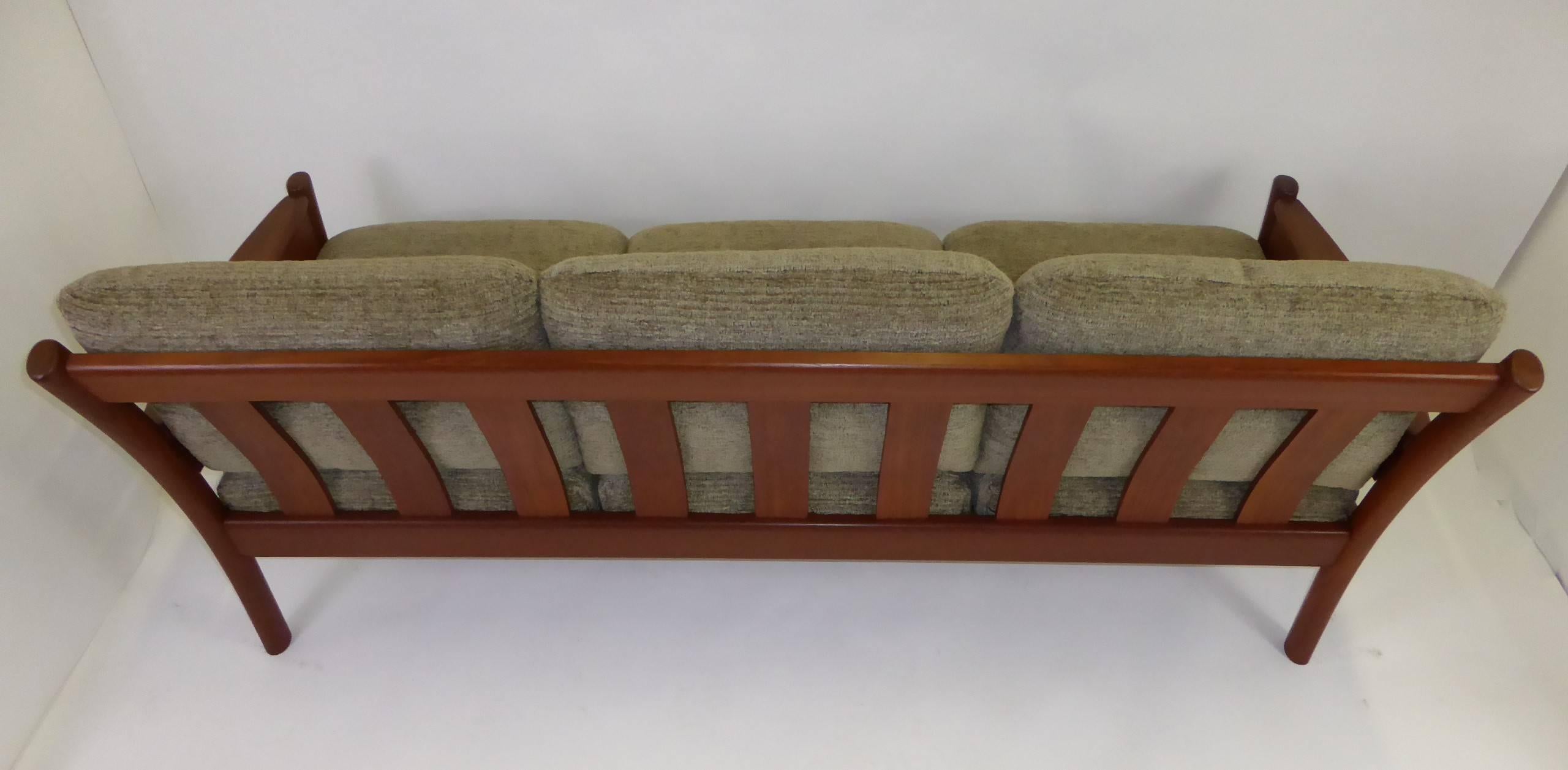 Fine 1960s Dyrlund Teak Sofa Denmark with Chenille Cushions 2