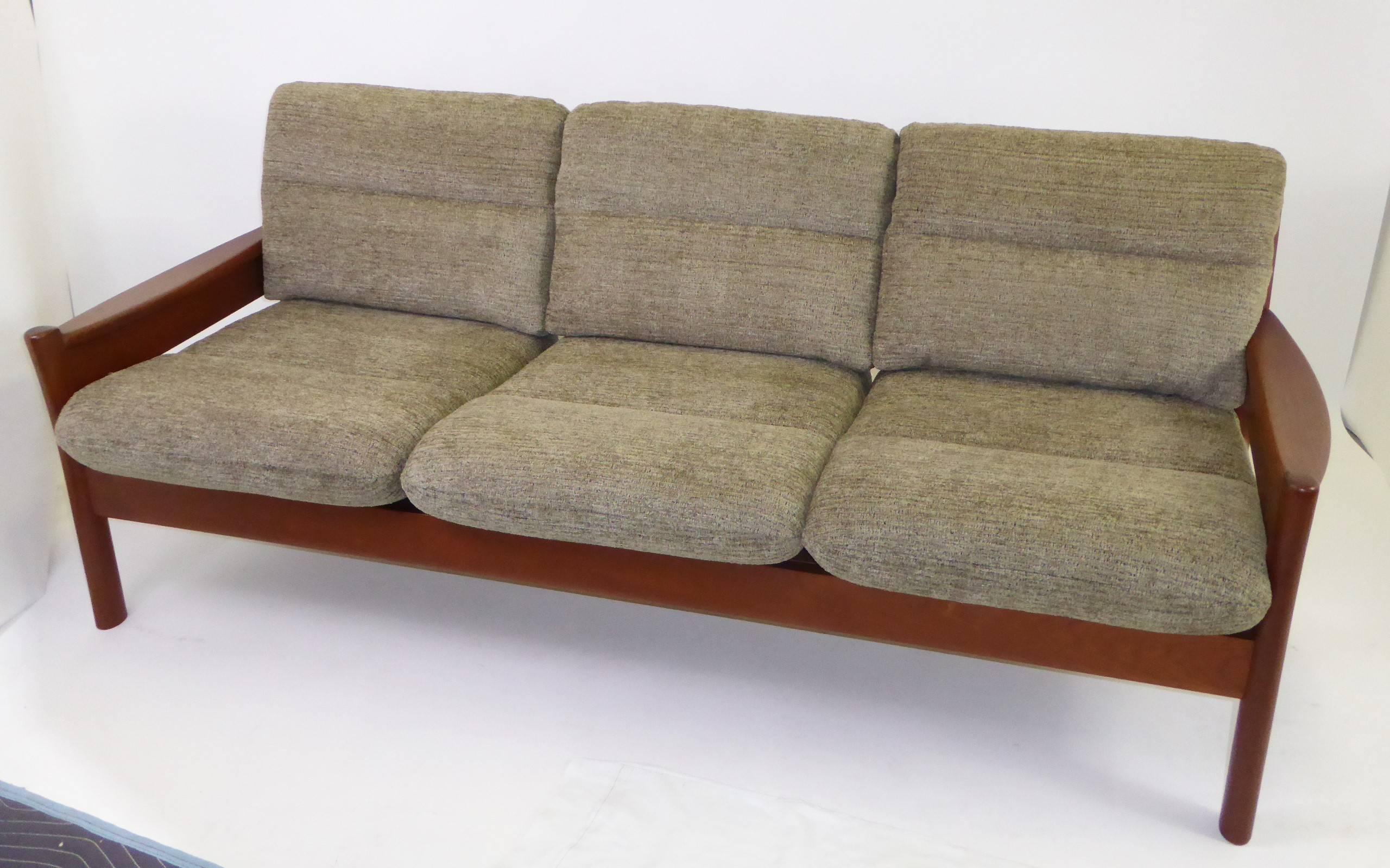 Scandinavian Modern Fine 1960s Dyrlund Teak Sofa Denmark with Chenille Cushions