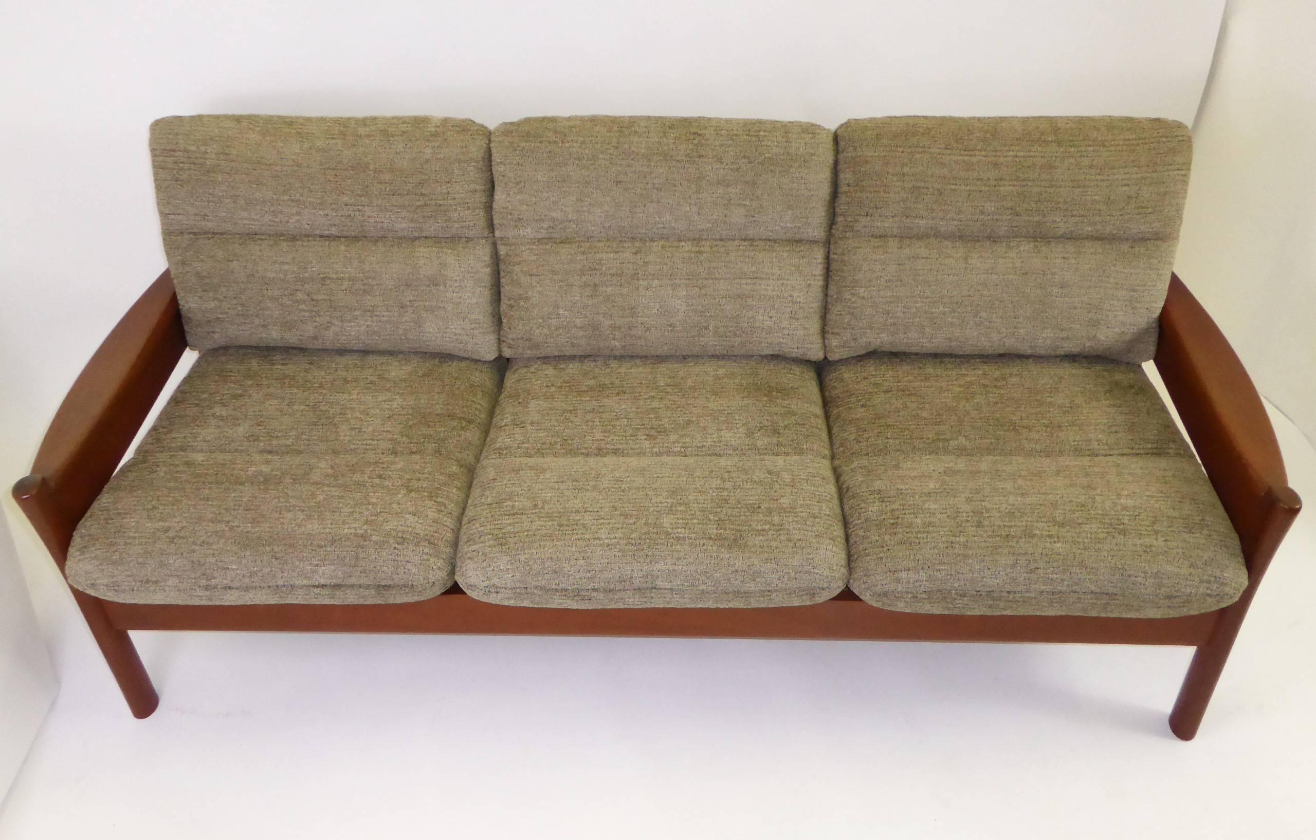 Danish Fine 1960s Dyrlund Teak Sofa Denmark with Chenille Cushions