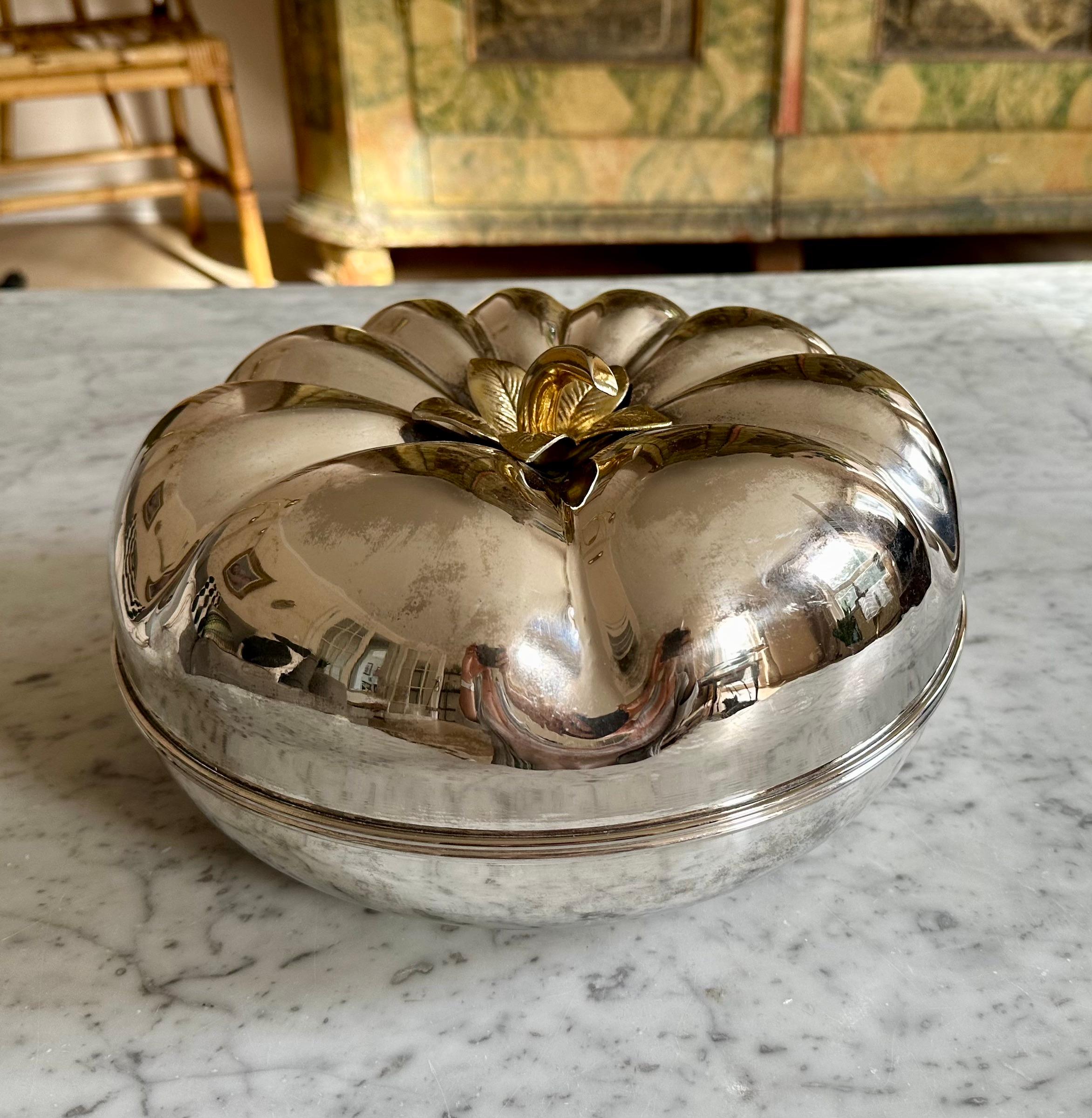 Hollywood Regency Fine 1970s Italian Silver-Plated Pumpkin Bowl