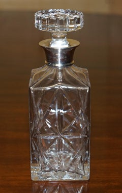 FINE 1978 ANTIQUE DAVID SHAW WHISKY SPIRIT DECANTER WITH STERLiNG SILVER COLLAR