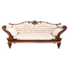 Antique Fine 19th C. Anglo-Indian Carved Rosewood Sofa/ Daybed
