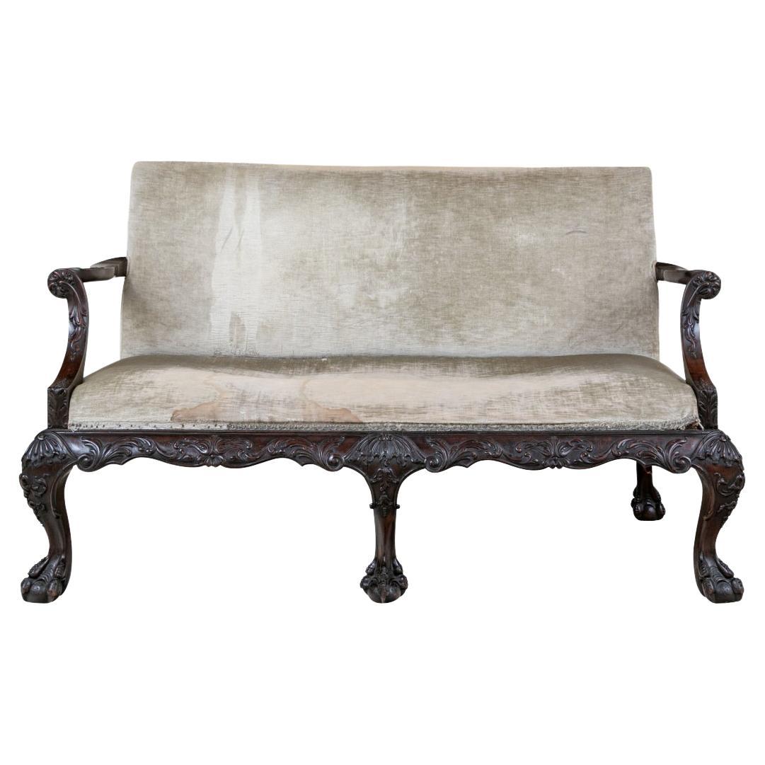 Fine 19th Century Carved Velvet Upholstered Sofa for Restoration