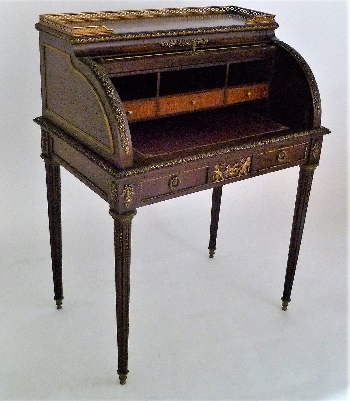 Franois Linke Bronze-Bürostühle mit Zylindre-Rollplatte aus dem 19. Jahrhundert (Louis XVI.) im Angebot