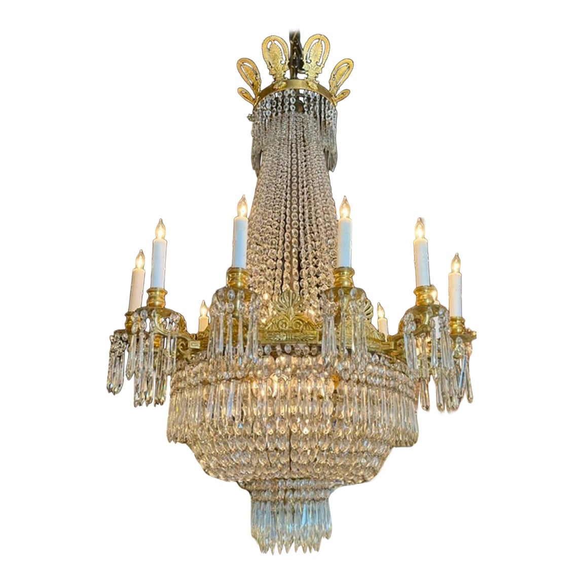 Fine 19th c. French Empire Bronze and Crystal Chandelier