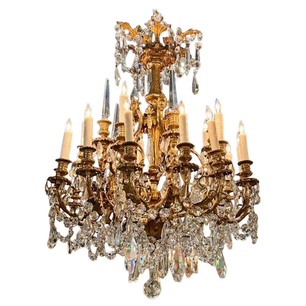 Fine 19th c. French Gilt Bronze and Crystal Chandelier