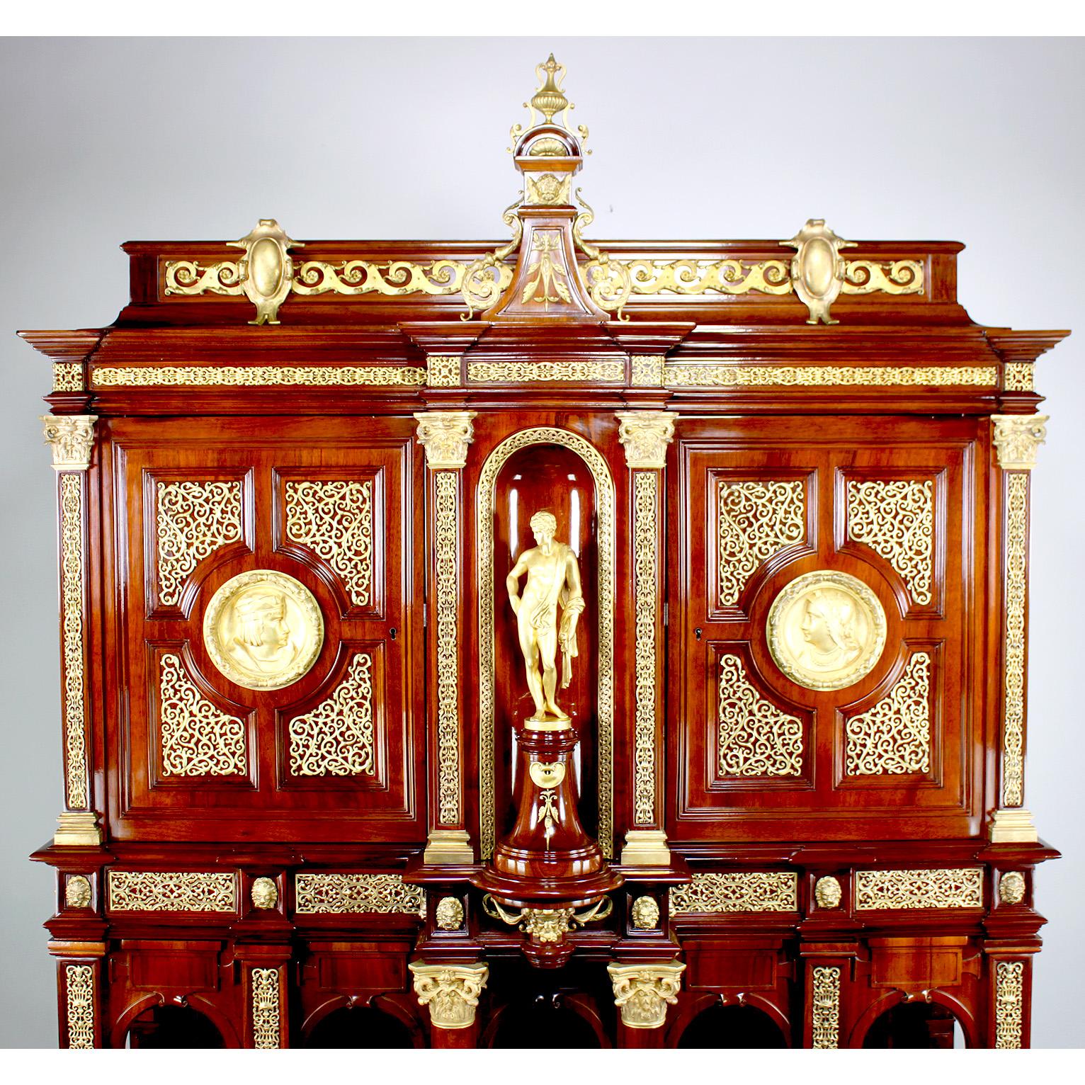 Renaissance Revival Fine 19th C. French Gilt-Bronze Mounted Cabinet by Edouard Lievre & Paul Sormani For Sale