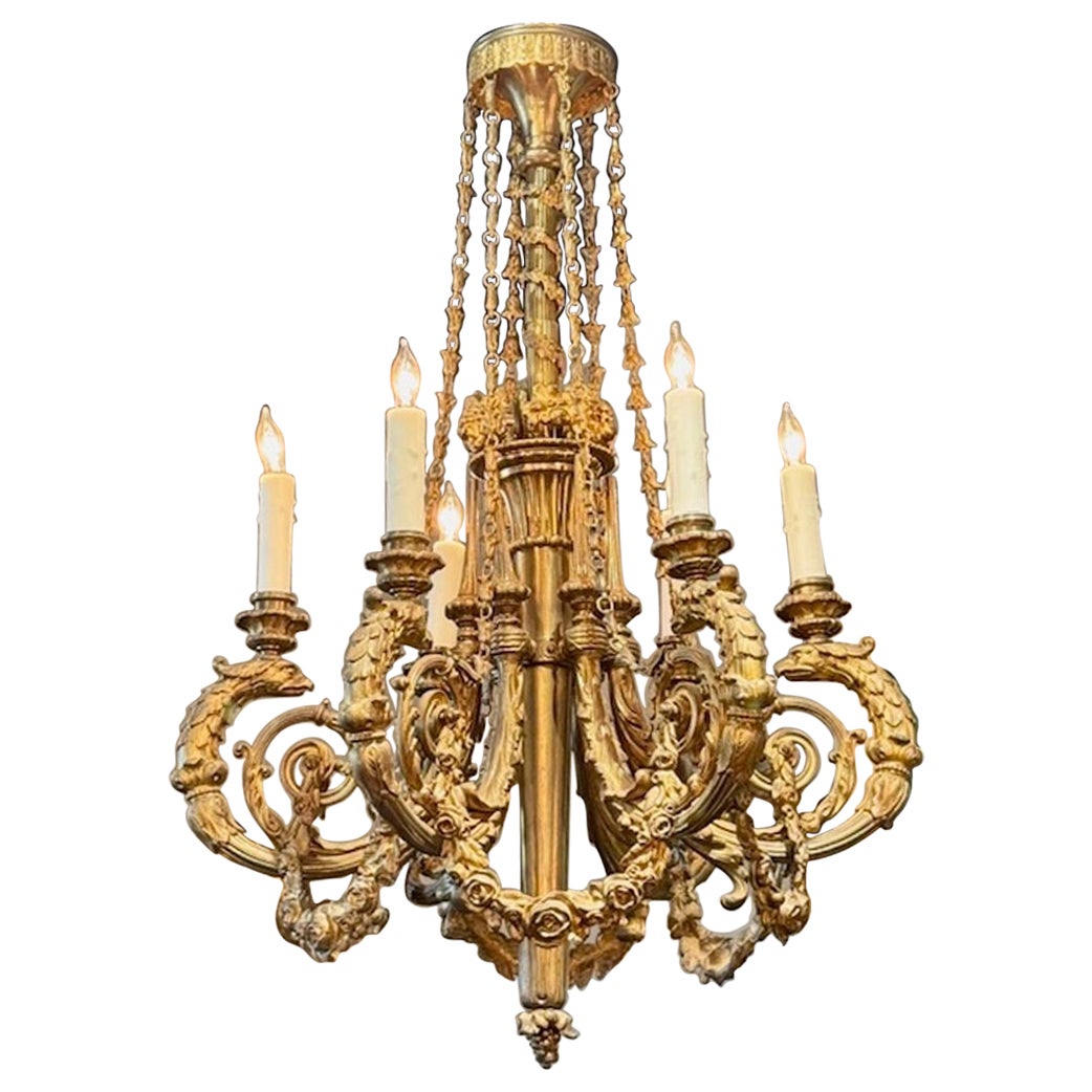 Fine 19th c. French Louis XVI Gilt Bronze Chandelier