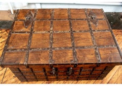 Fine 19th C. Oak and Iron Banded Trunk as Cocktail Table