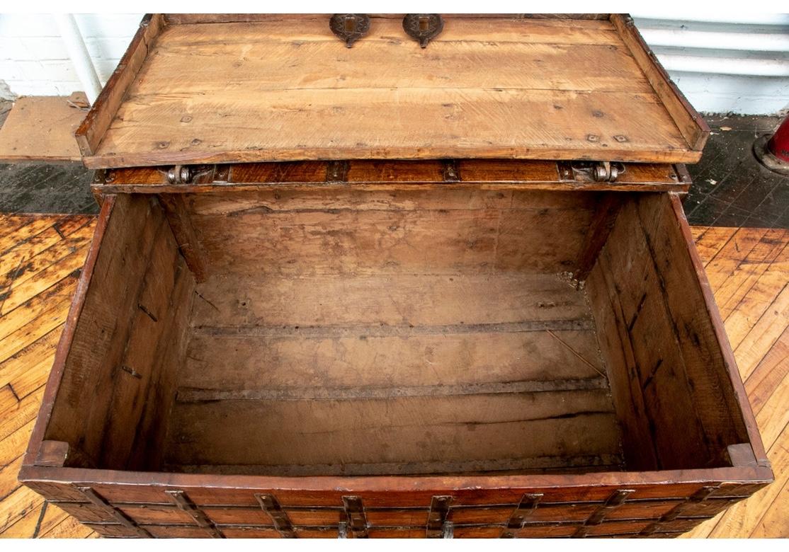 Fine 19th C. Oak and Iron Banded Trunk as Cocktail Table In Distressed Condition For Sale In Bridgeport, CT