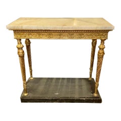 Fine del 19° secolo. Consolle svedese in legno dorato con piano in marmo