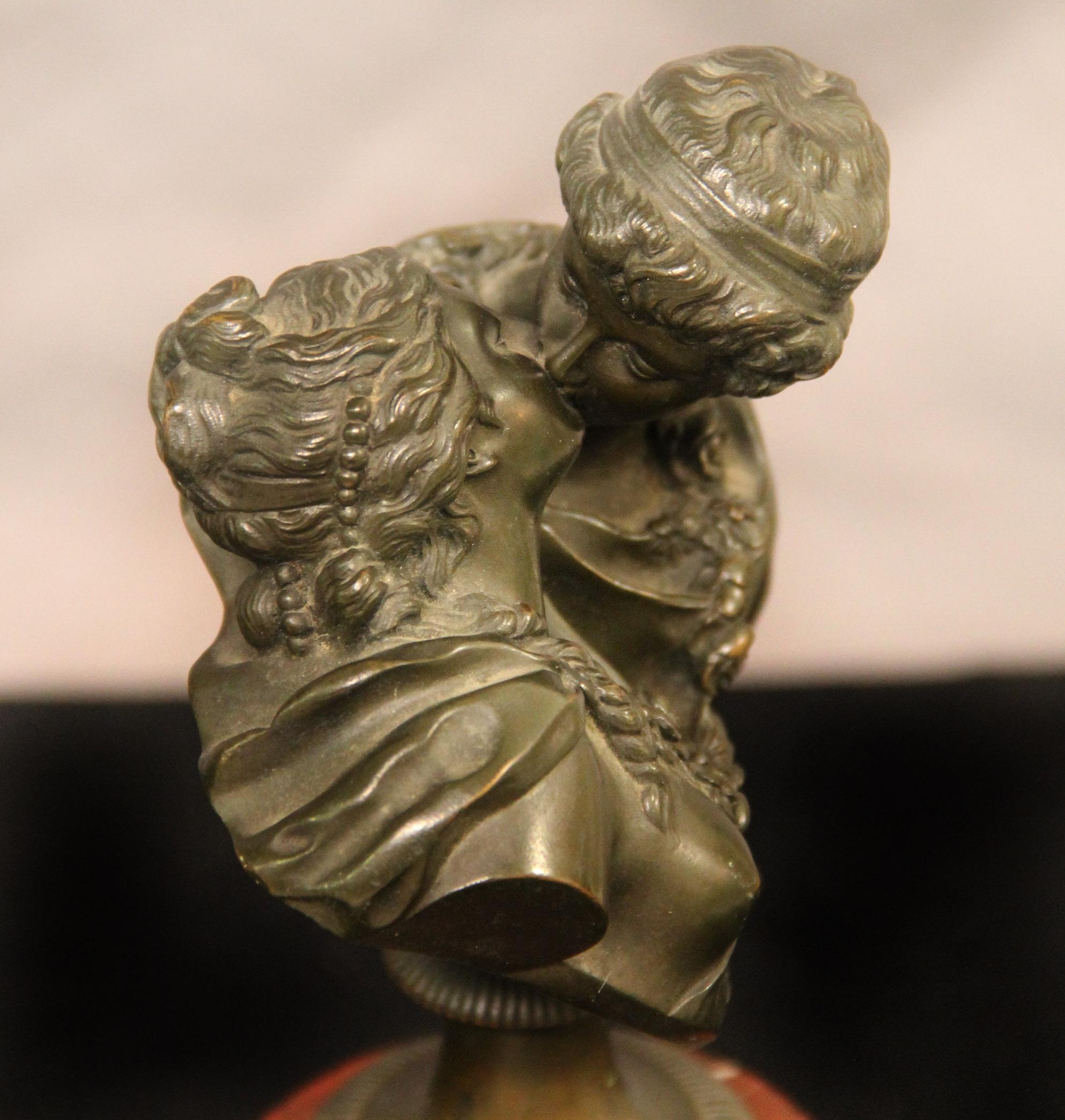Belle Époque Fine 19th Century Bronze Bust Entitled “Le Baiser” by Jean- Antoine Houdon