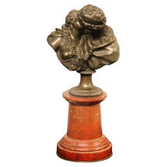 Fine 19th Century Bronze Bust Entitled “Le Baiser” by Jean- Antoine Houdon