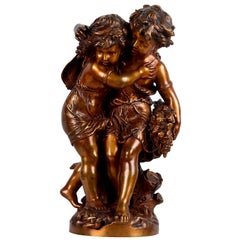 Fine 19th Century Bronze Study of Girls Playing, by Math. Moreau