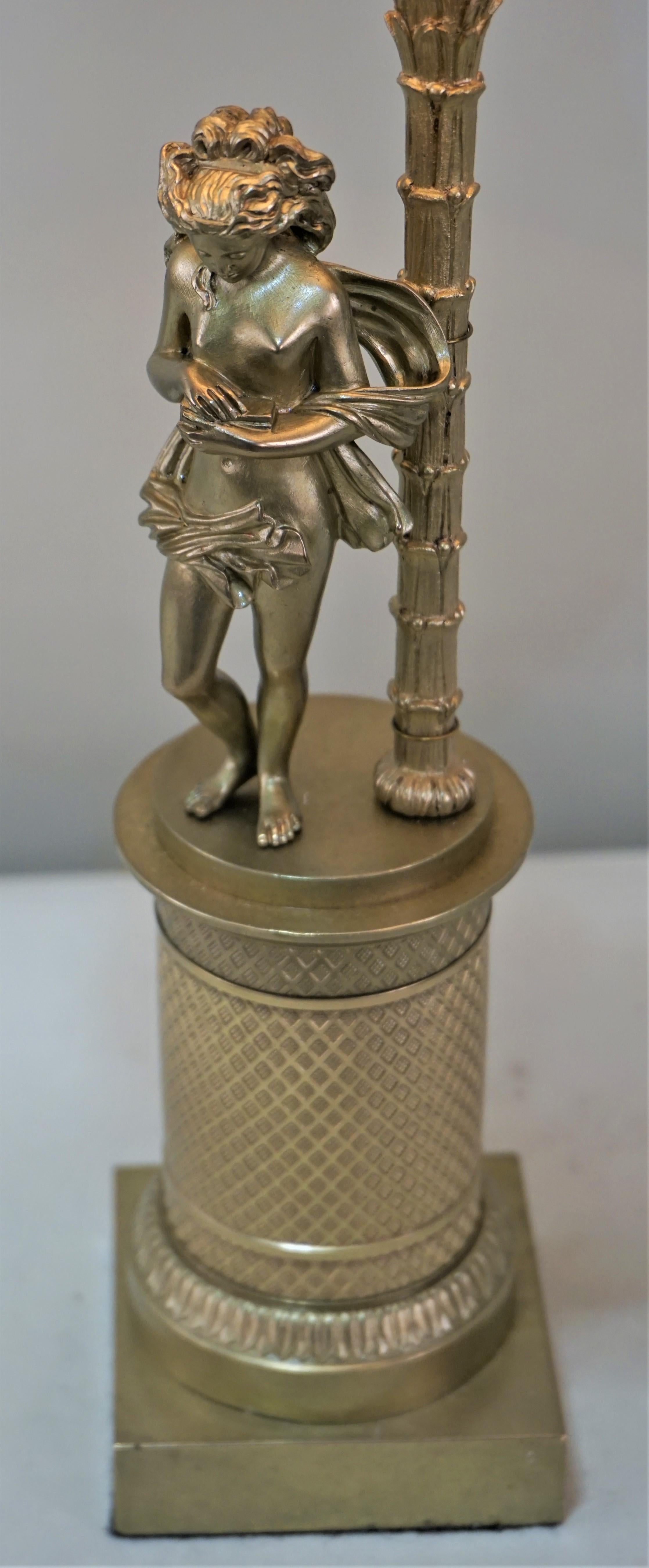 A petite lamp is customized from a 19th century bronze sculpture.