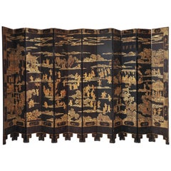 Antique Fine 19th Century Chinese Coromandel Twelve-Leaf Screen