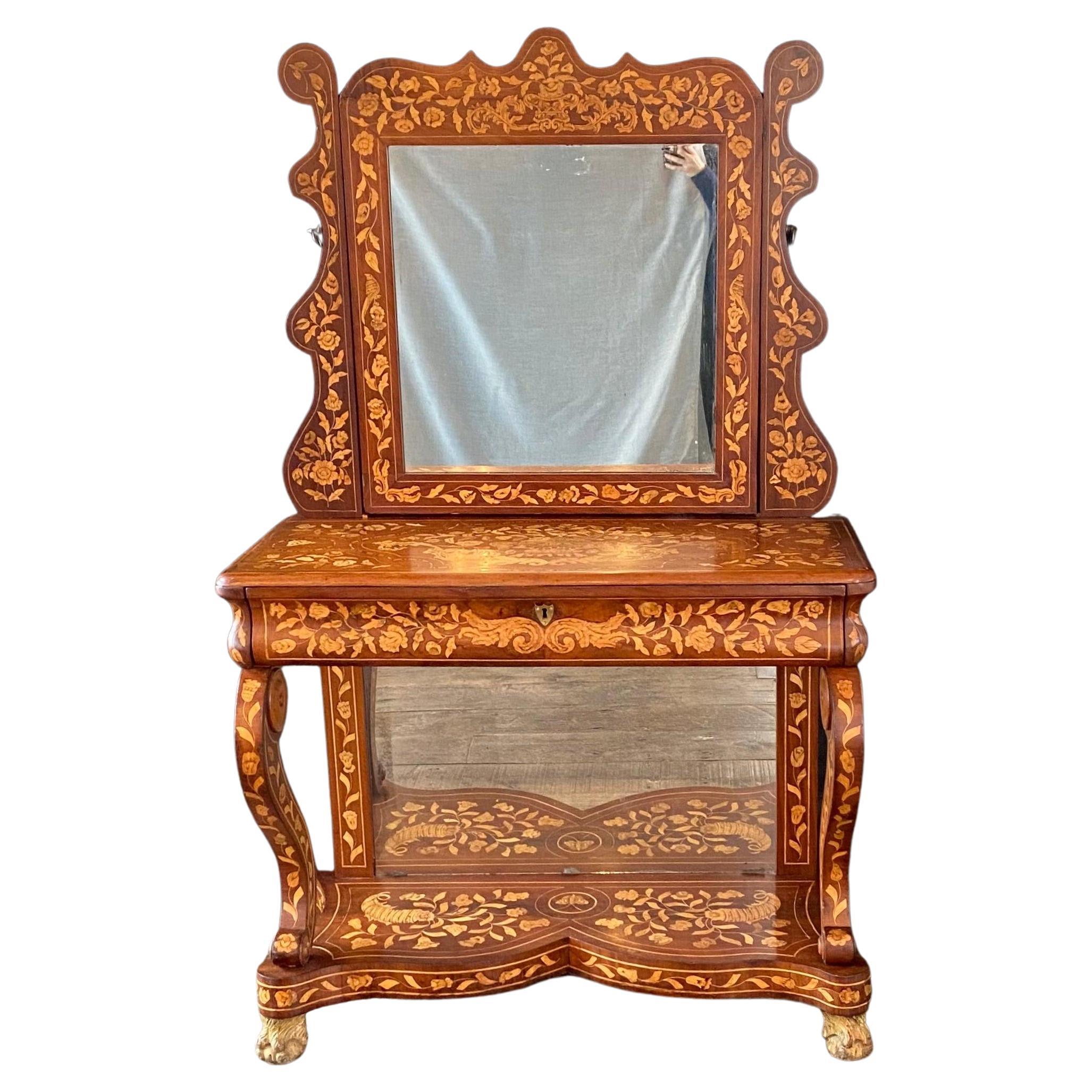 Fine 19th Century Dutch Mahogany and Marquetry Inlaid Dressing Table For Sale