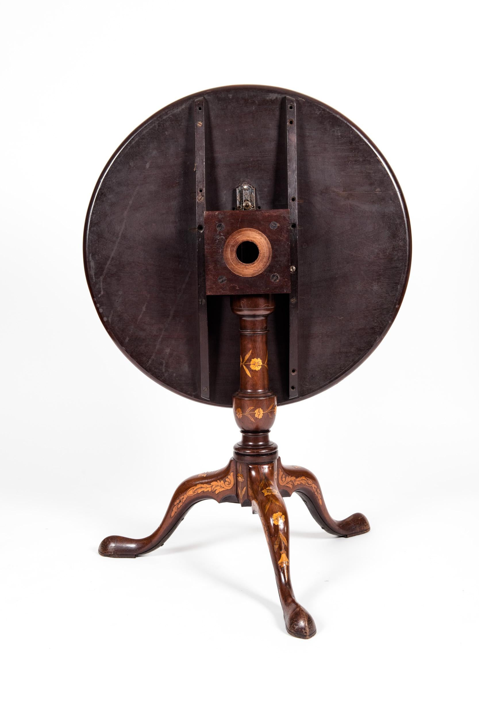 Fine 19th Century Dutch Marquetry Tilt-Top Table  In Fair Condition In Tarry Town, NY